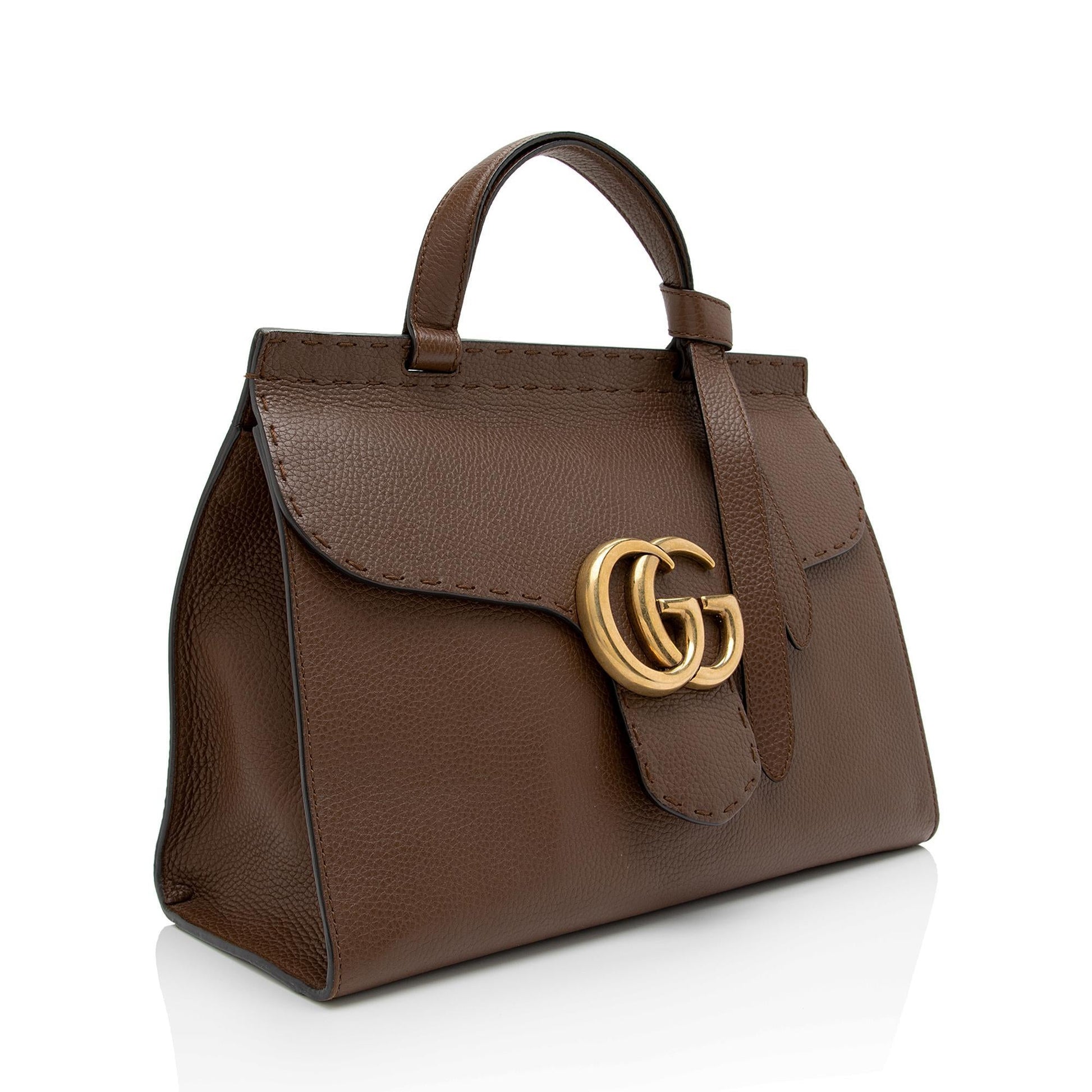 Gucci Pebbled GG Marmont SHF-VGh3B4 Leather Brown Small Top Handle Shoulder Bag
