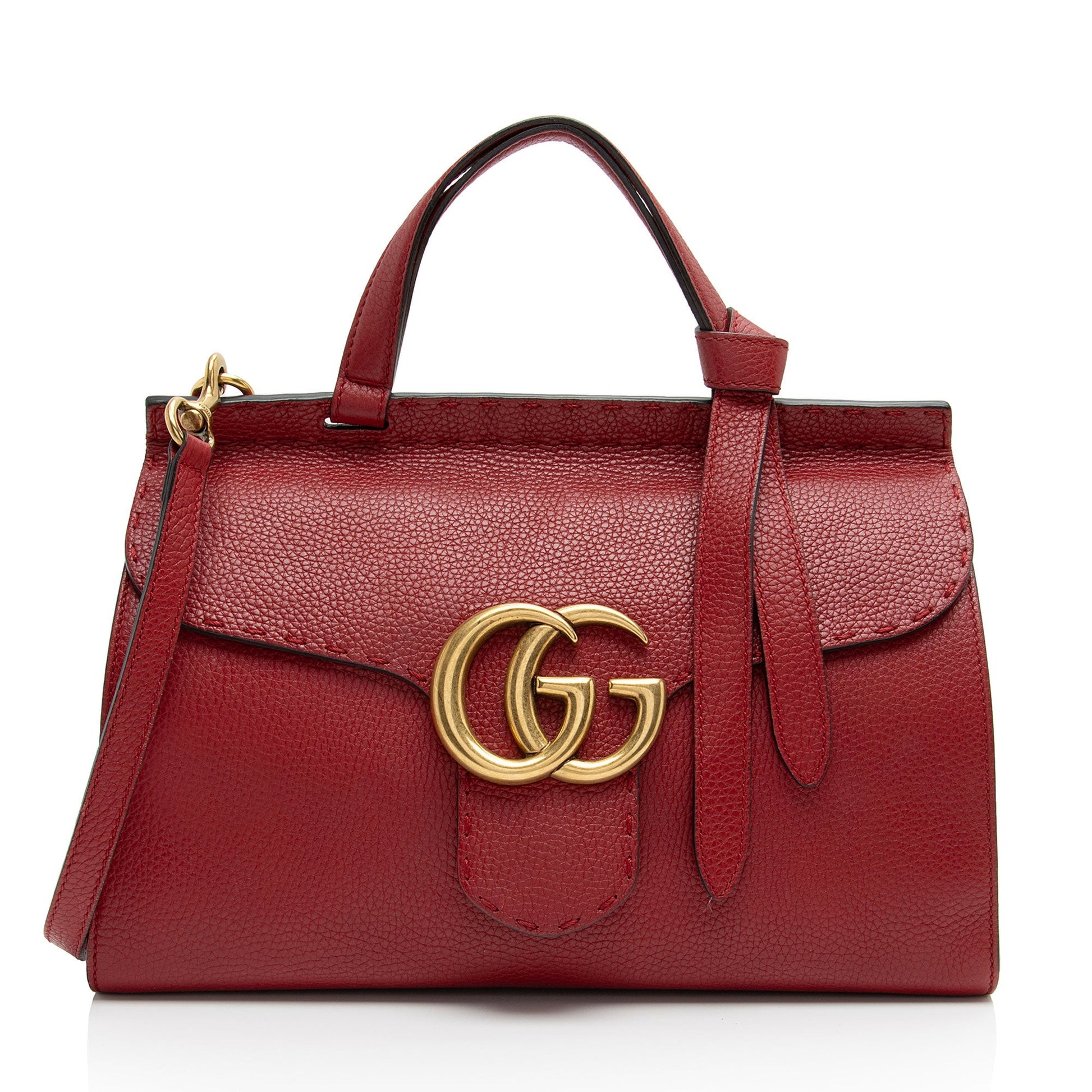 Gucci Pebbled GG Marmont SHF-1wwBC0 Leather Red Top Handle Shoulder Bag