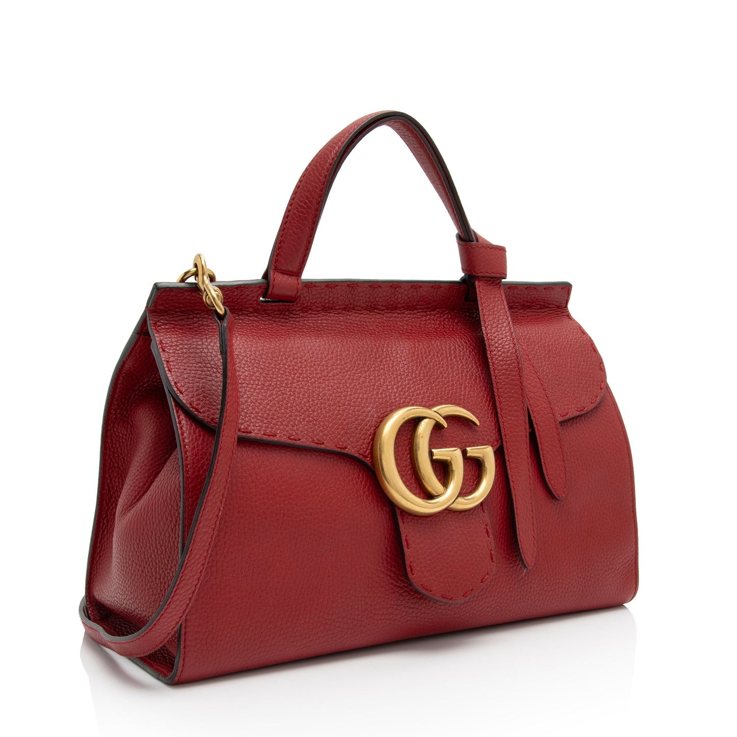 Gucci Pebbled GG Marmont SHF-1wwBC0 Leather Red Top Handle Shoulder Bag