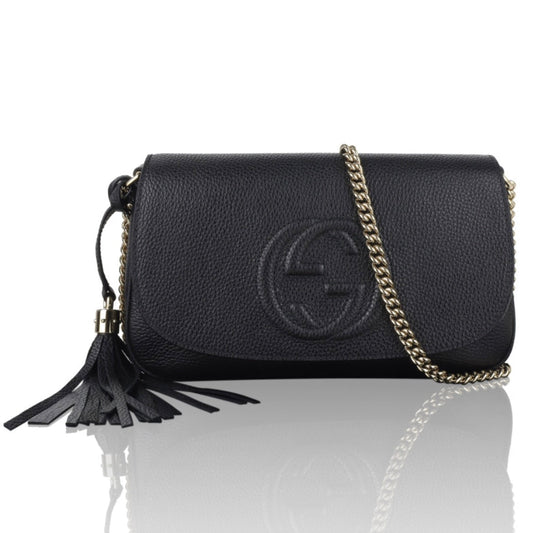 Gucci PEBBLED SOHO Leather Calfskin Chain Travel Bag
