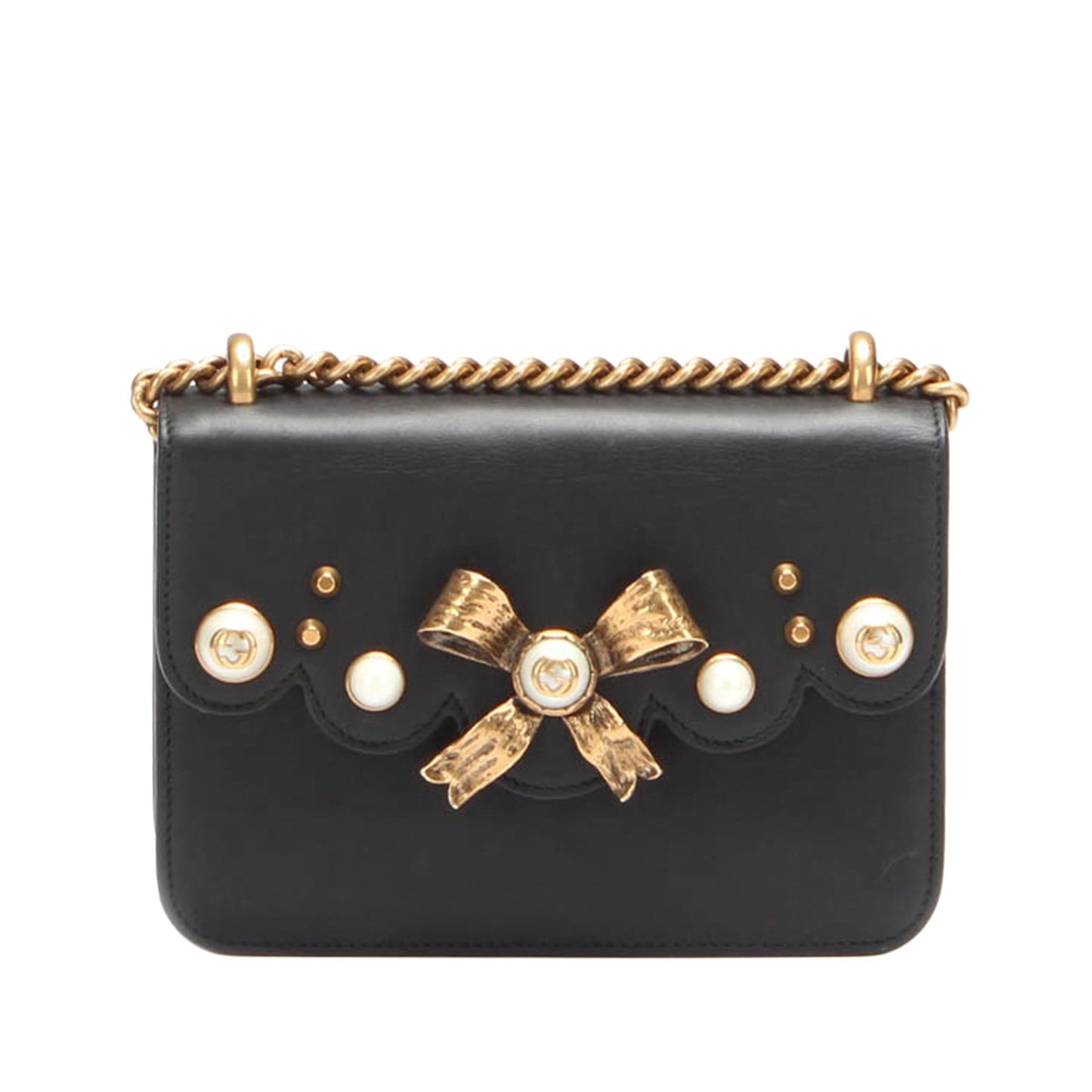 Gucci Peony SHG-nU4ADo Leather Calf Black Chain Crossbody Bag