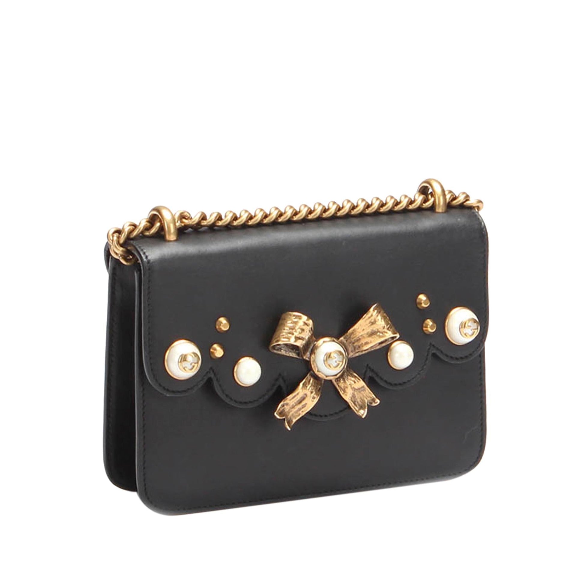 Gucci Peony SHG-nU4ADo Leather Calf Black Chain Crossbody Bag