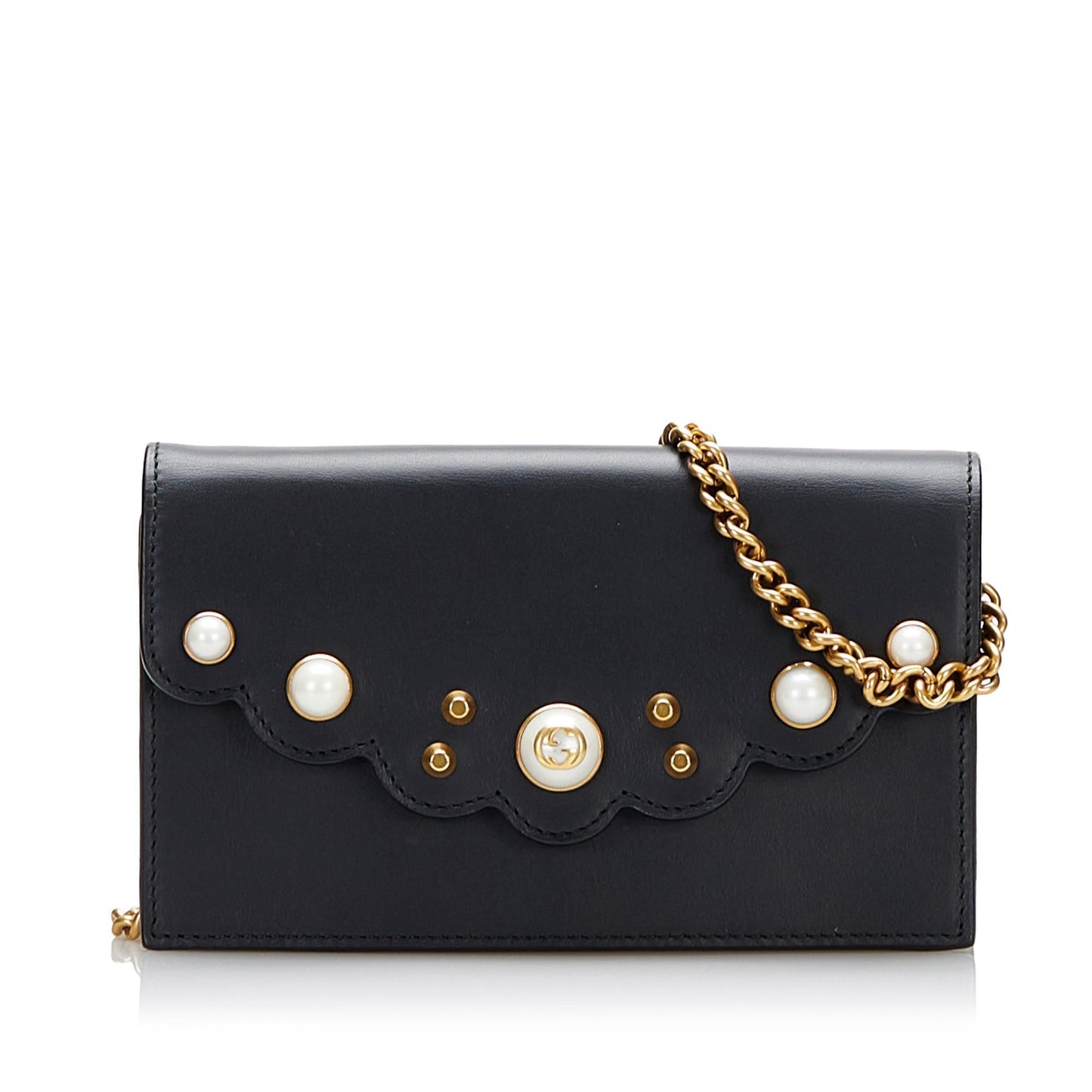 Gucci Peony Pearly Wallet On SHG-rRgoQZ Calf Black Chain Crossbody Bag