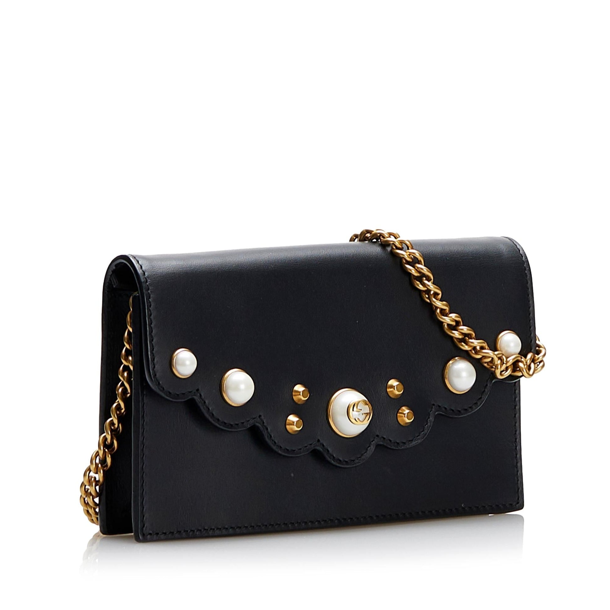 Gucci Peony Pearly Wallet On SHG-rRgoQZ Calf Black Chain Crossbody Bag