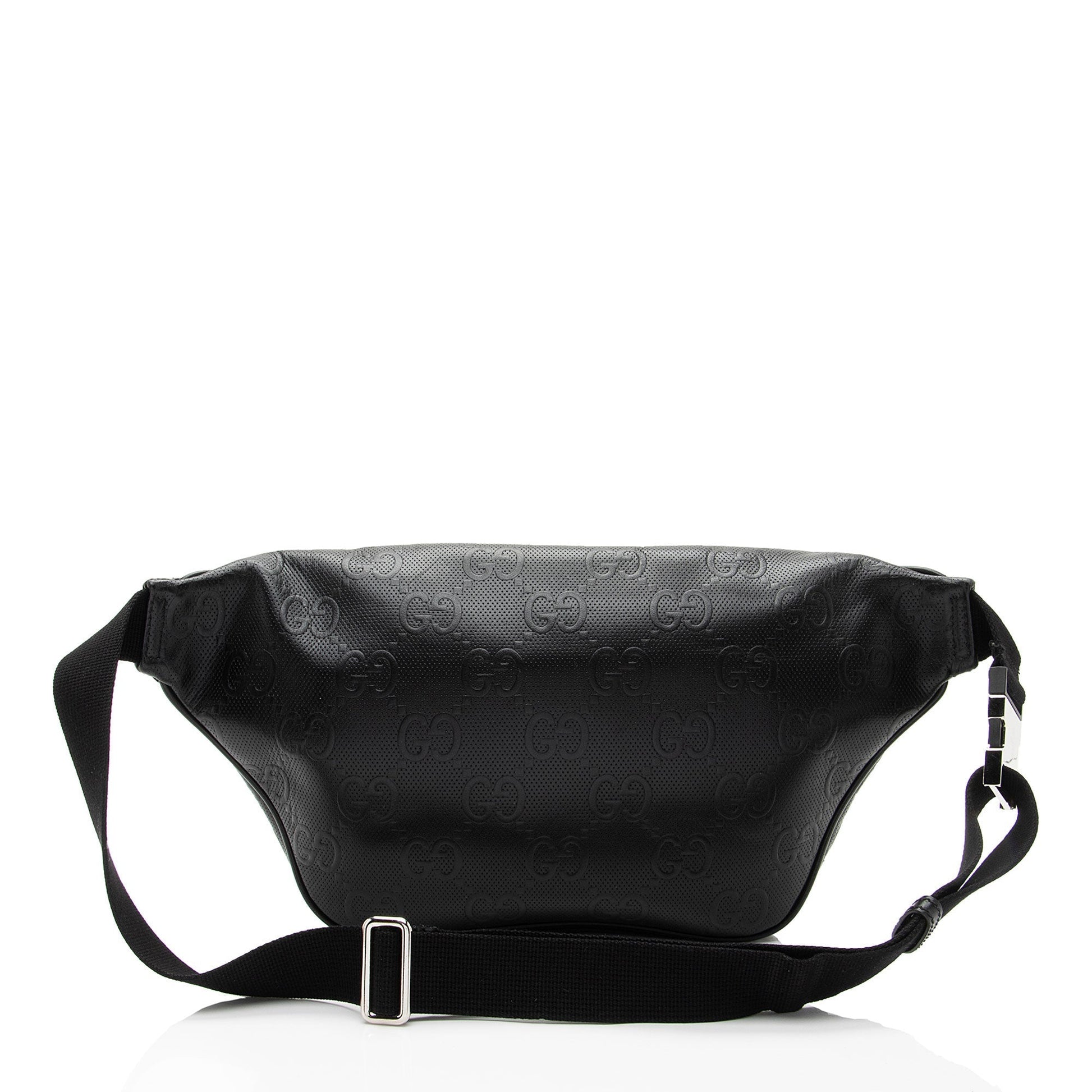 Gucci Perforated Embossed GG Pocket Belt Leather Nylon Black Accessory