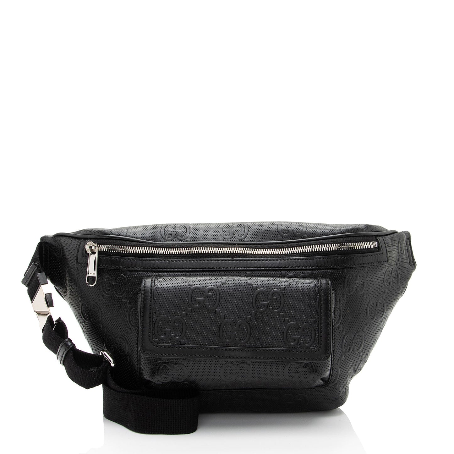 Gucci Perforated Embossed GG Pocket Belt Leather Nylon Black Accessory