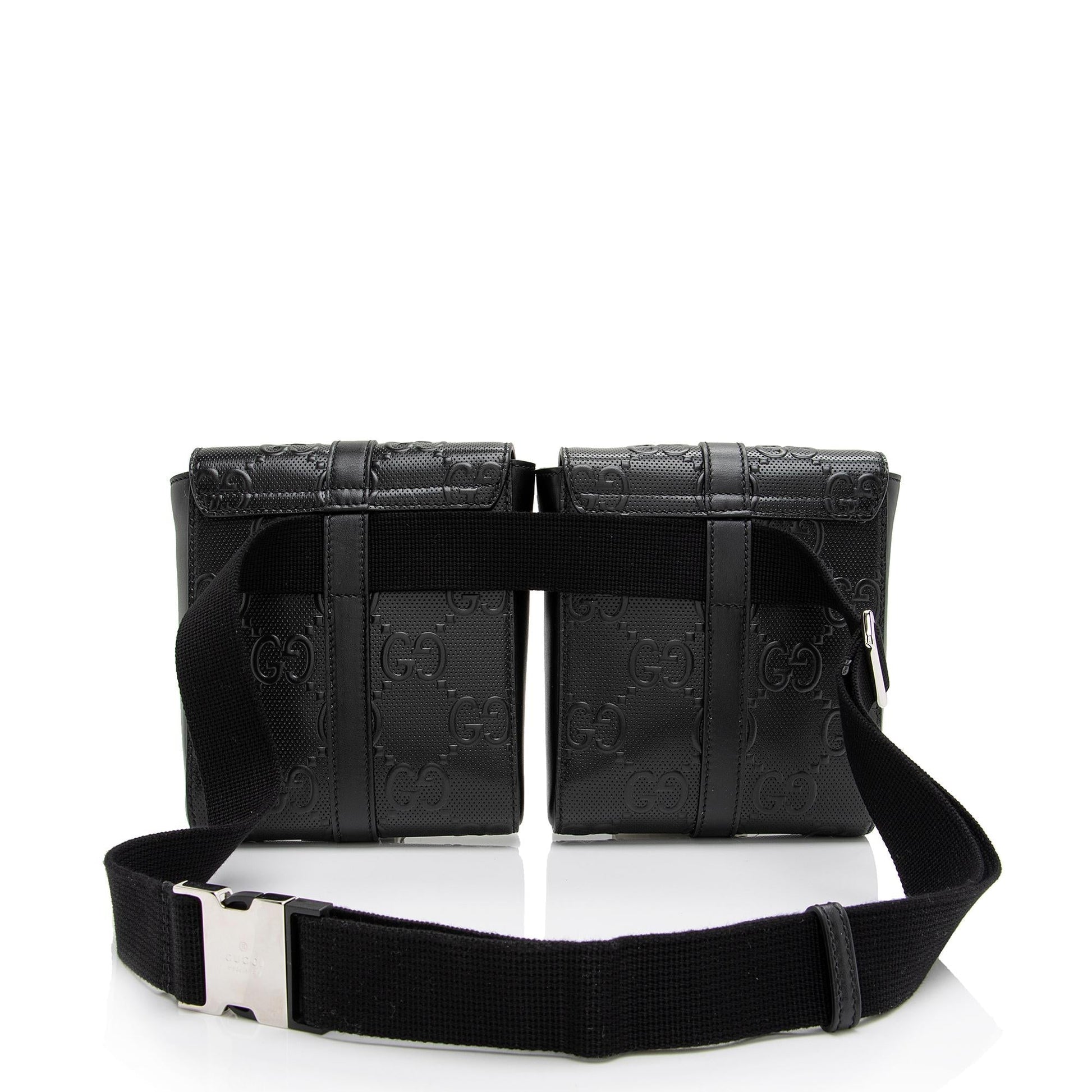 Gucci Perforated GG Double Belt SHF-ulhtMl Leather Black Accessory