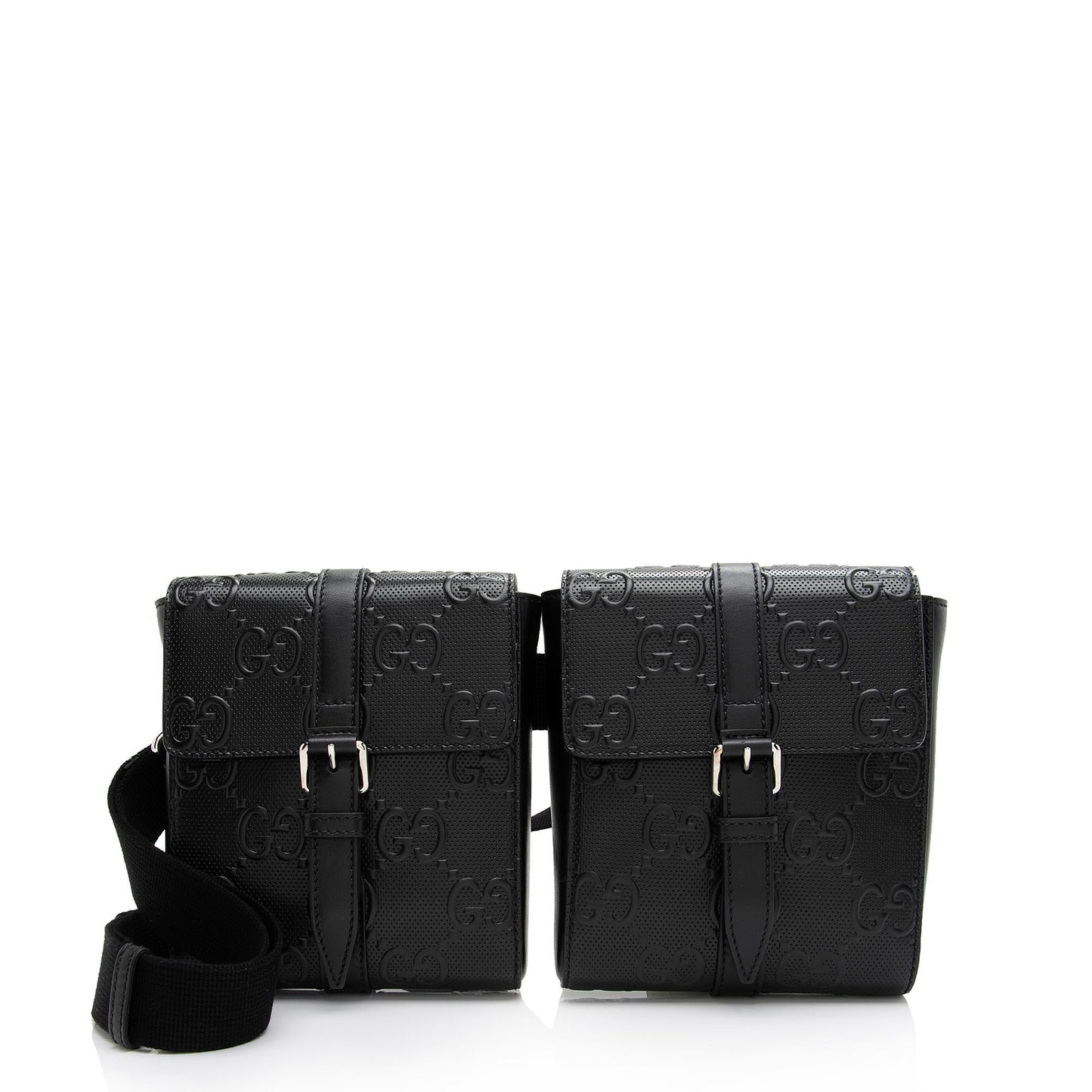 Gucci Perforated GG Double Belt SHF-ulhtMl Leather Black Accessory