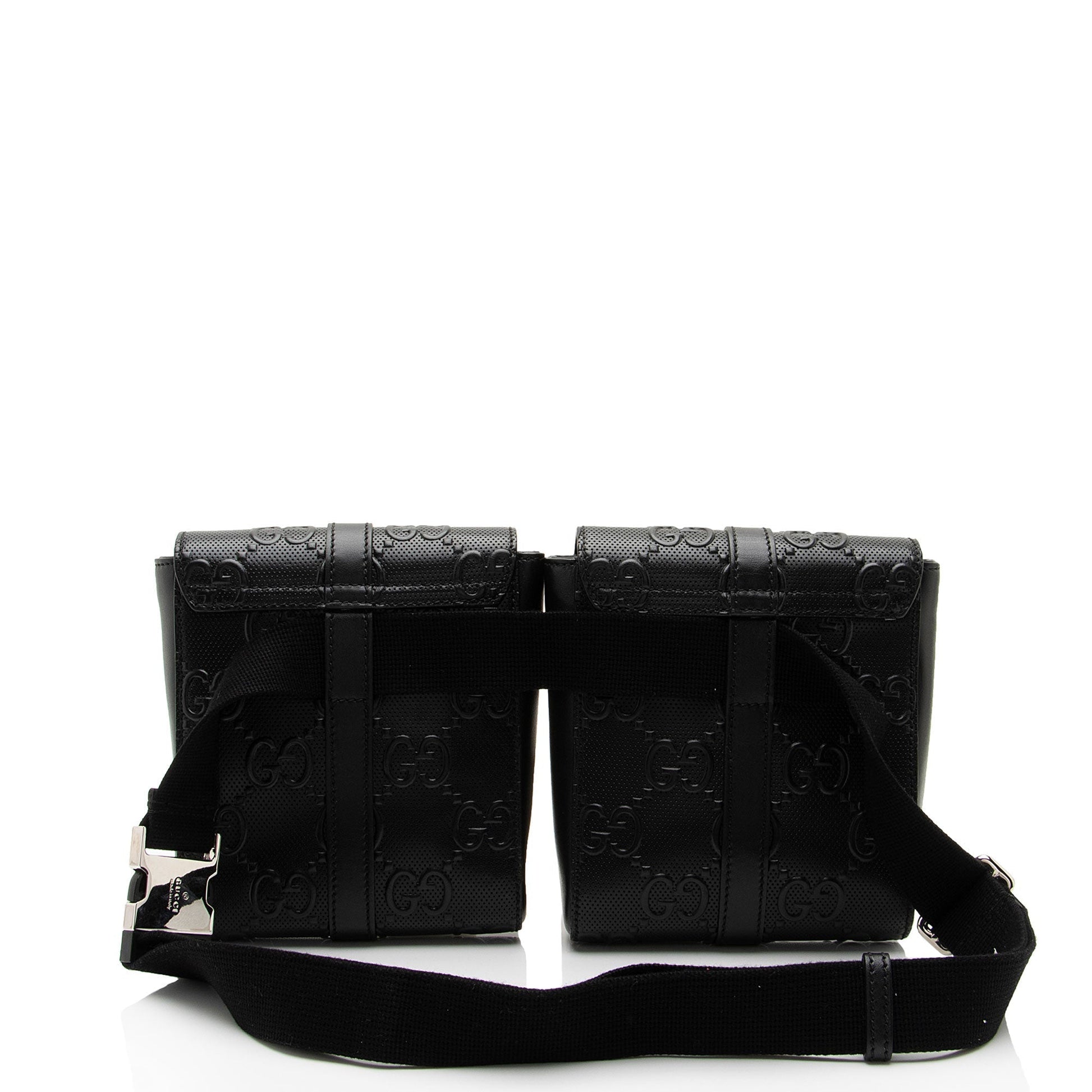 Gucci Perforated GG Embossed Double Belt Leather Black Accessory