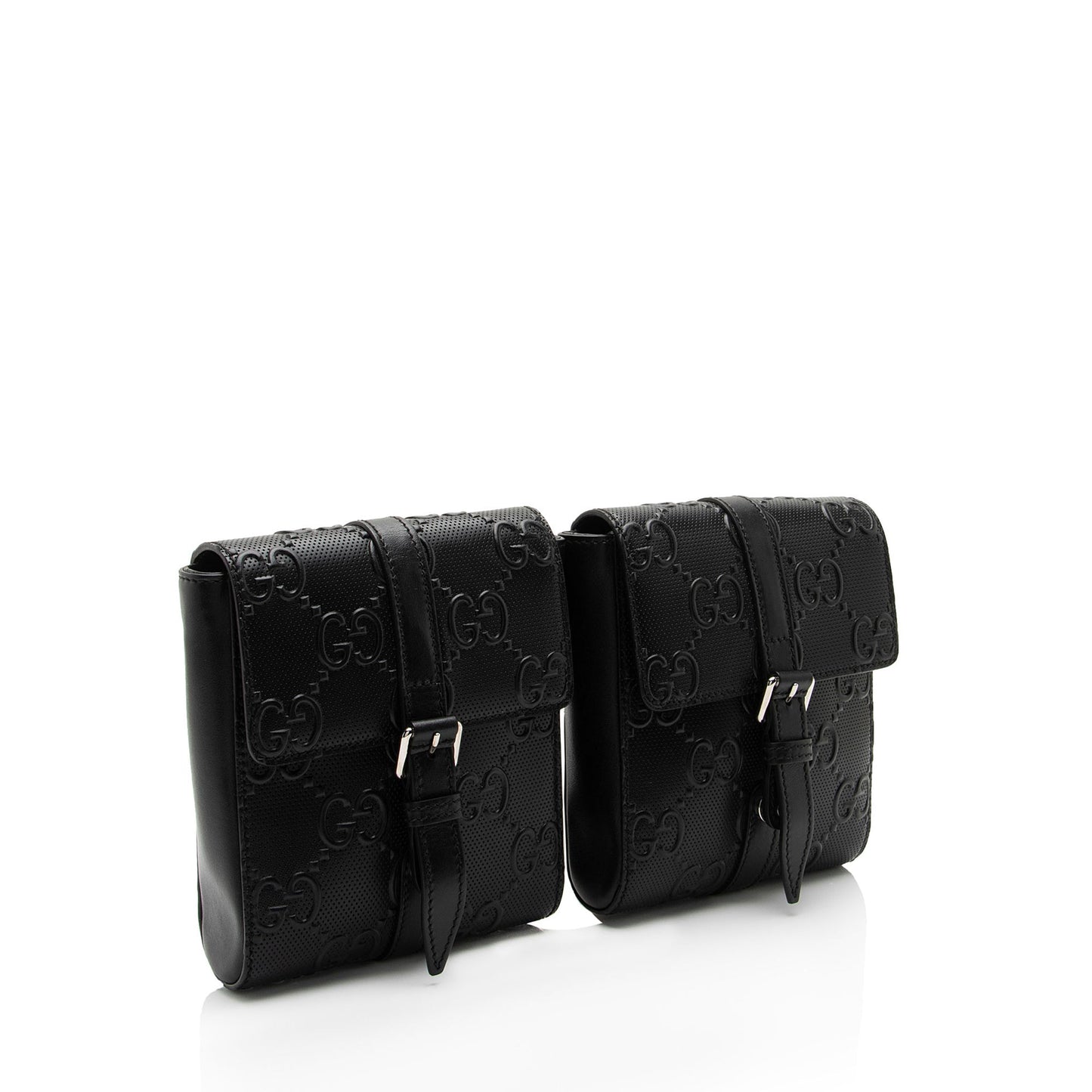 Gucci Perforated GG Embossed Double Belt Leather Black Accessory