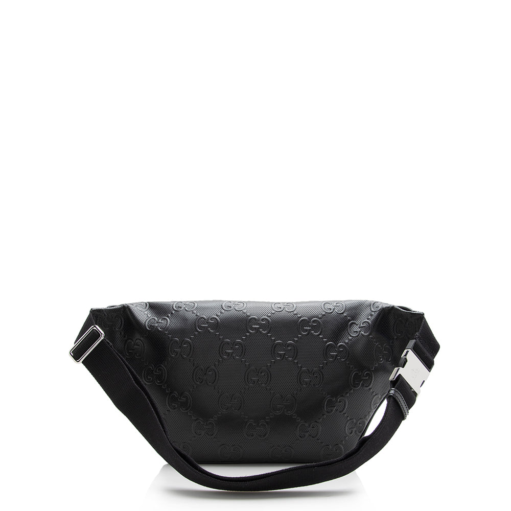 Gucci Perforated GG Embossed Pocket Belt Leather Nylon Black Accessory