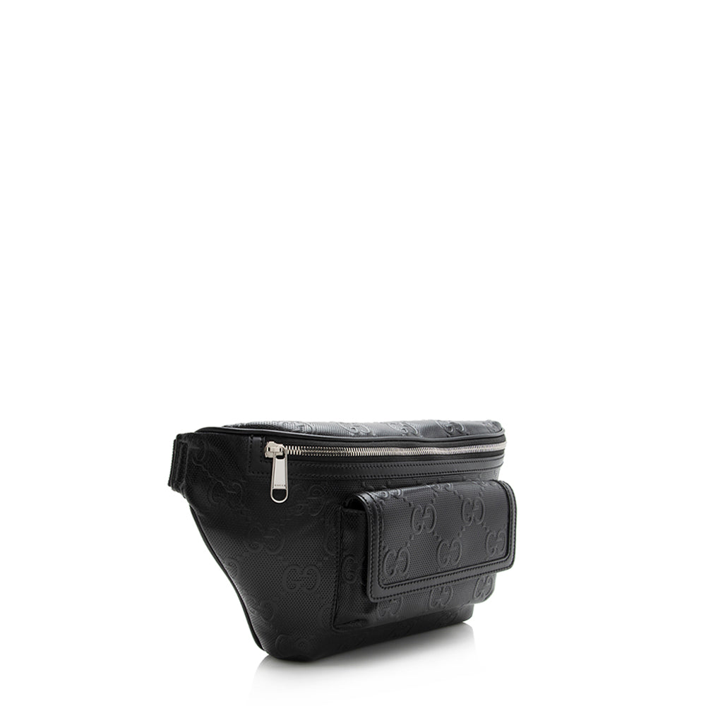 Gucci Perforated GG Embossed Pocket Belt Leather Nylon Black Accessory