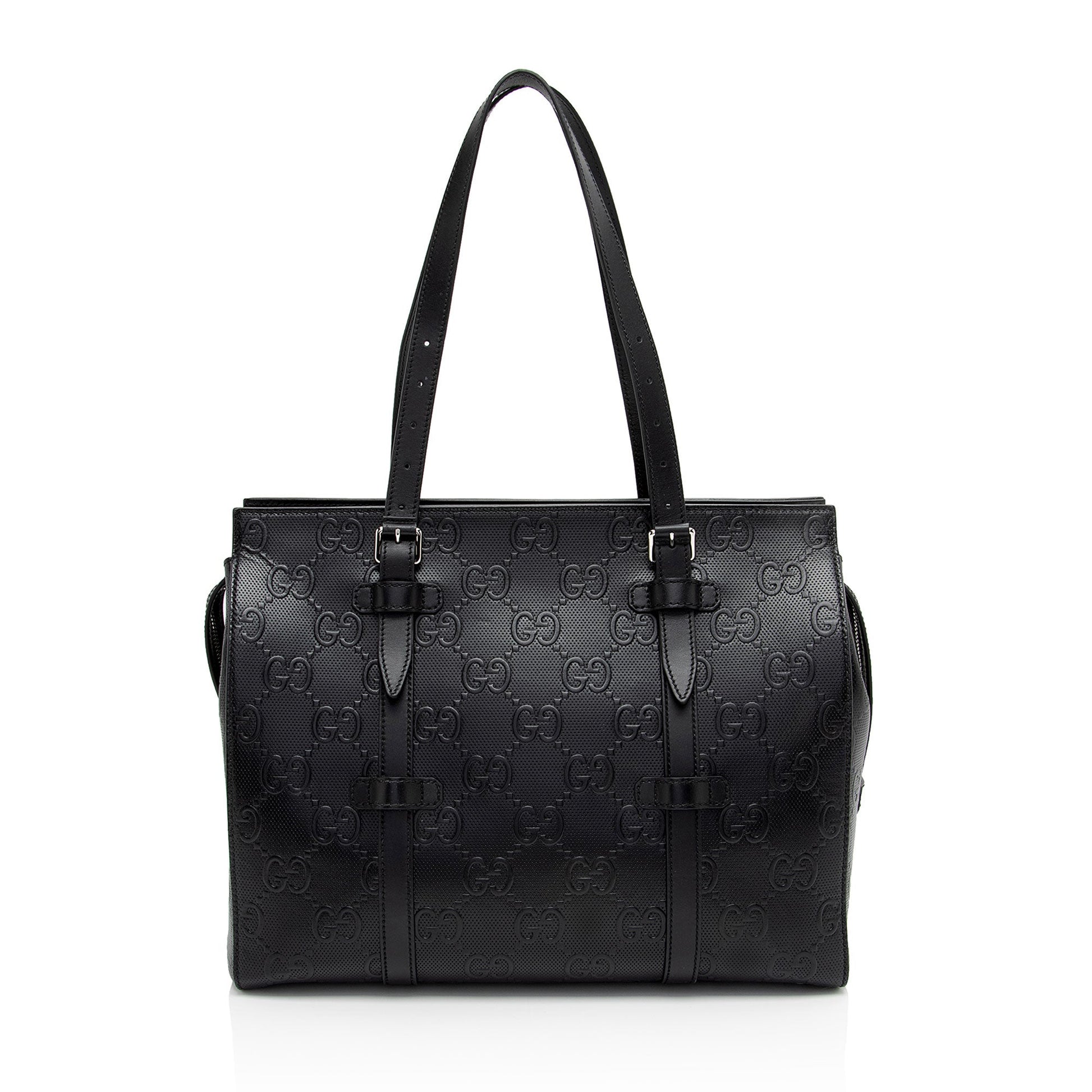 Gucci Perforated GG Embossed Zip SHF-Rjdpkd Leather Black Tote Bag