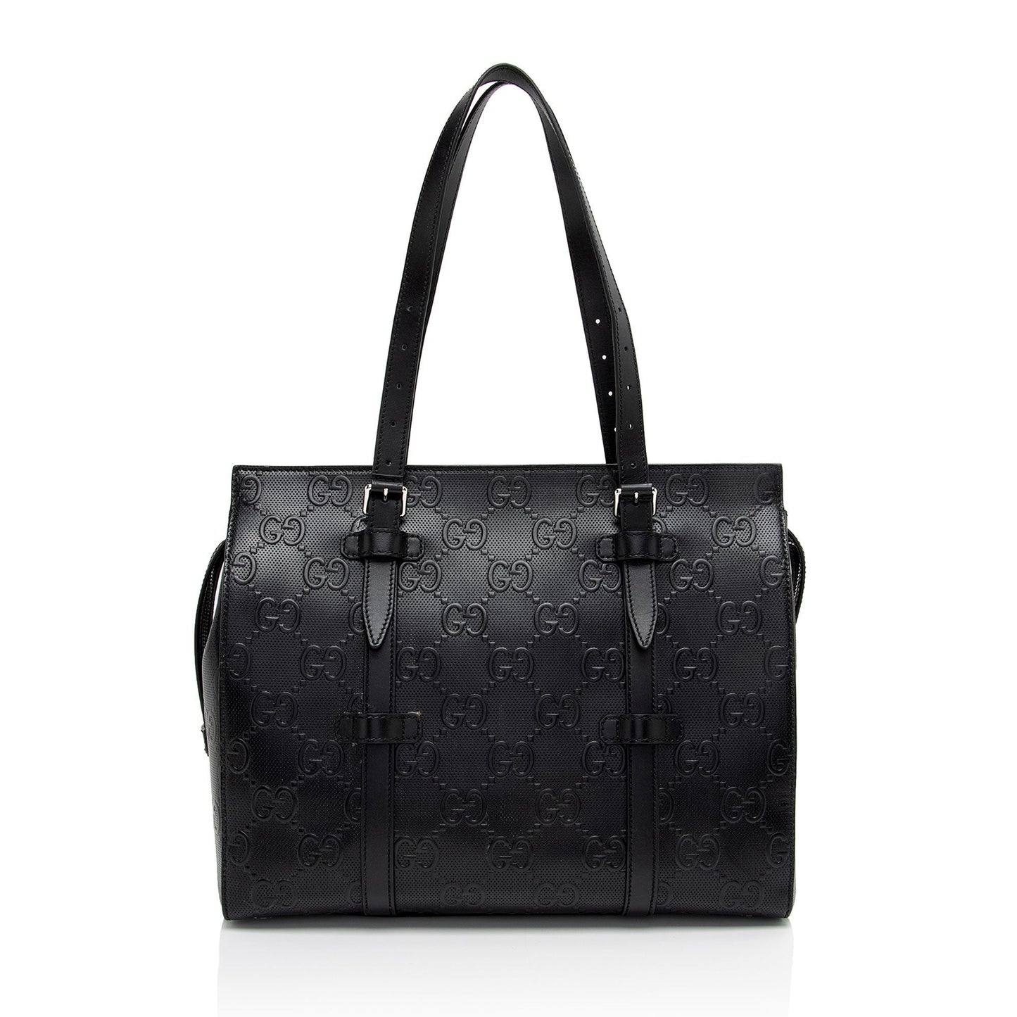 Gucci Perforated GG Embossed Zip SHF-Rjdpkd Leather Black Tote Bag