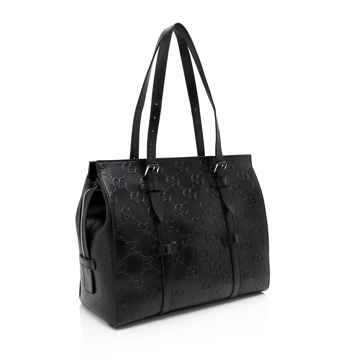 Gucci Perforated GG Embossed Zip SHF-Rjdpkd Leather Black Tote Bag