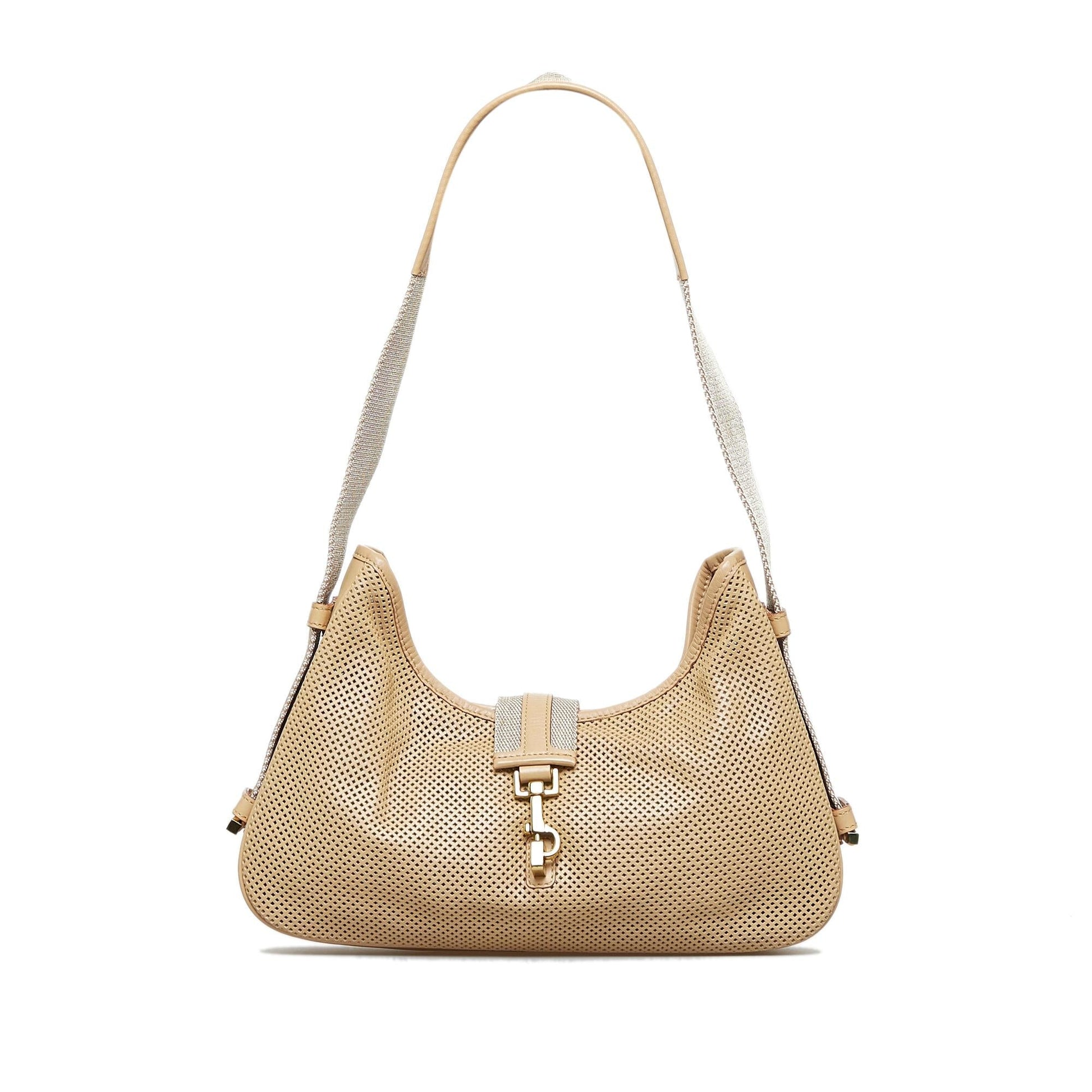 Gucci Perforated Jackie SHG-FHA5EO Canvas Brown Shoulder Bag