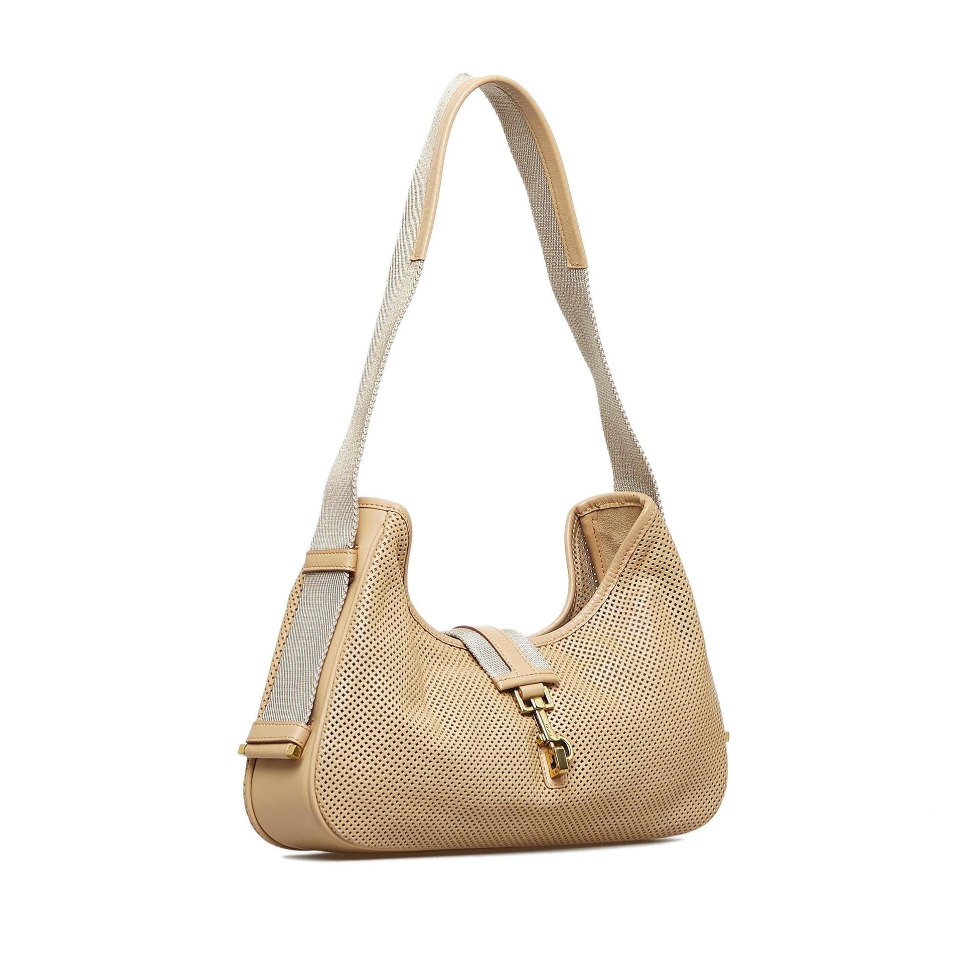 Gucci Perforated Jackie SHG-FHA5EO Canvas Brown Shoulder Bag