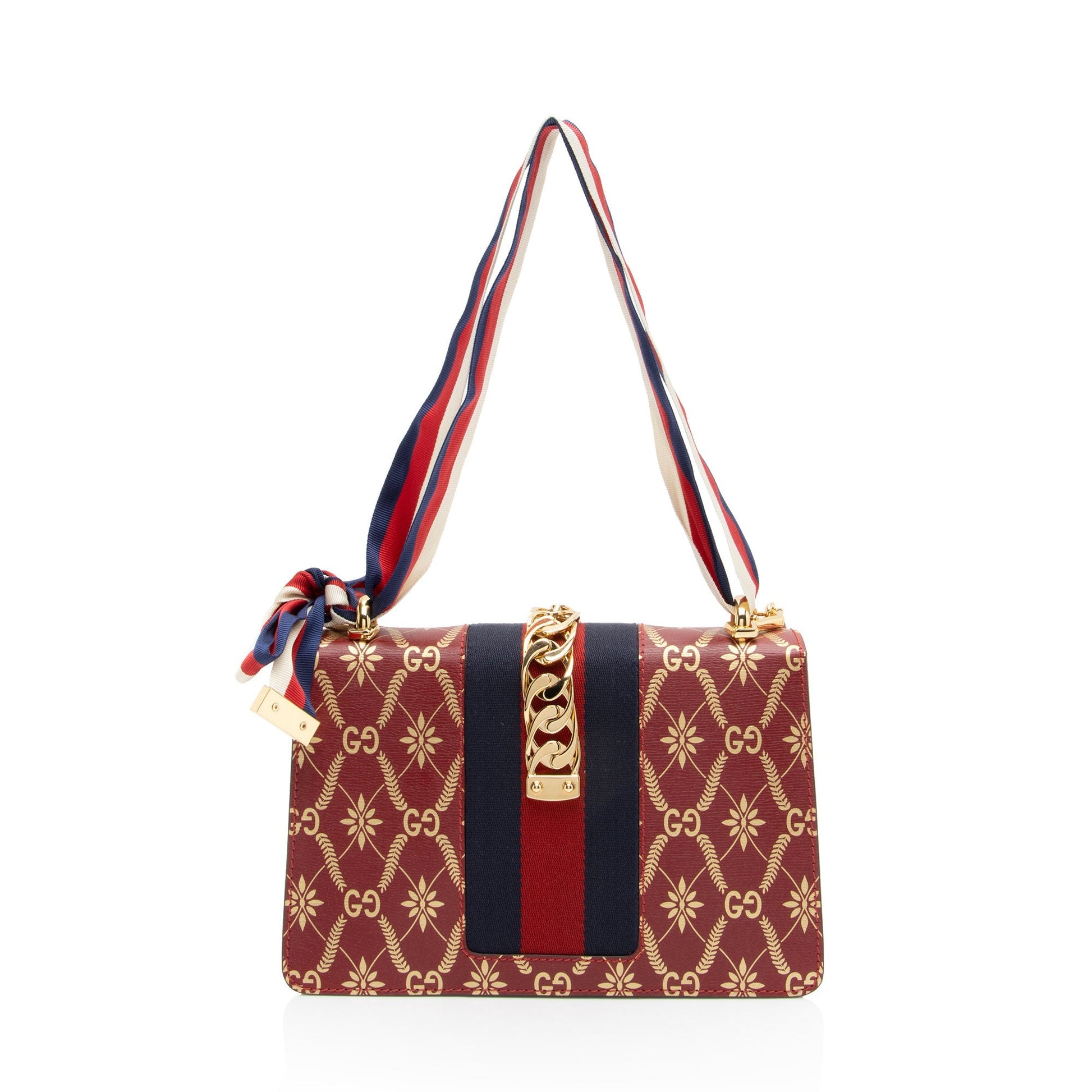 Gucci Printed Sylvie SHF-9AqYxv Nylon Calfskin Red Small Crossbody Bag