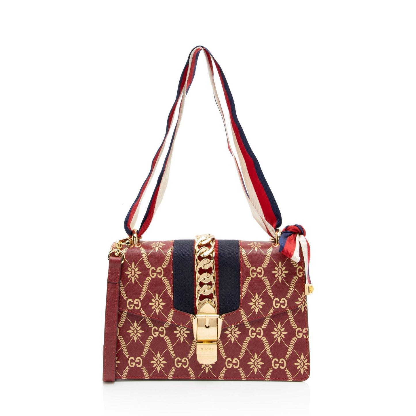 Gucci Printed Sylvie SHF-9AqYxv Nylon Calfskin Red Small Crossbody Bag