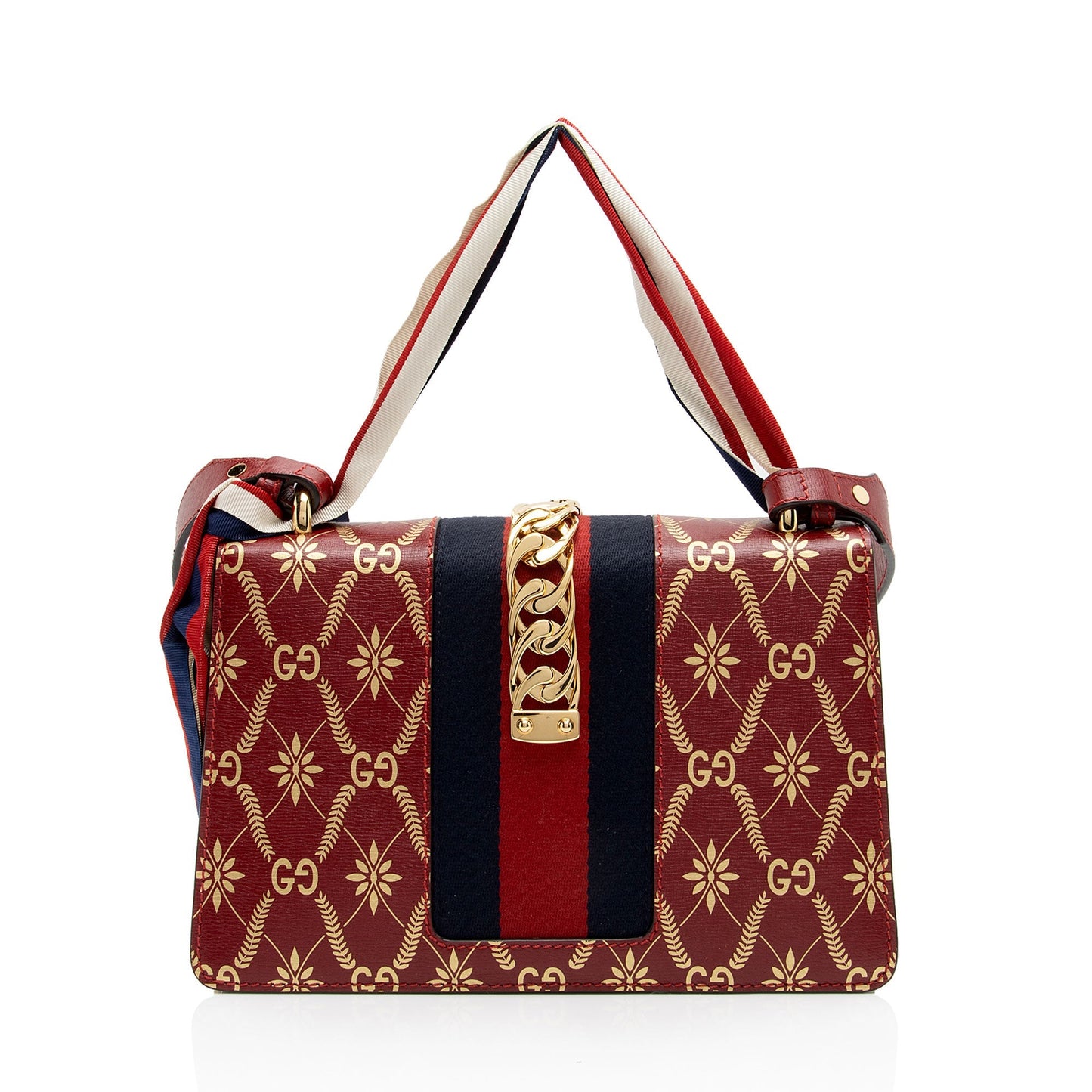 Gucci Printed Sylvie SHF-6FGtNY Nylon Calfskin Red Small Shoulder Bag