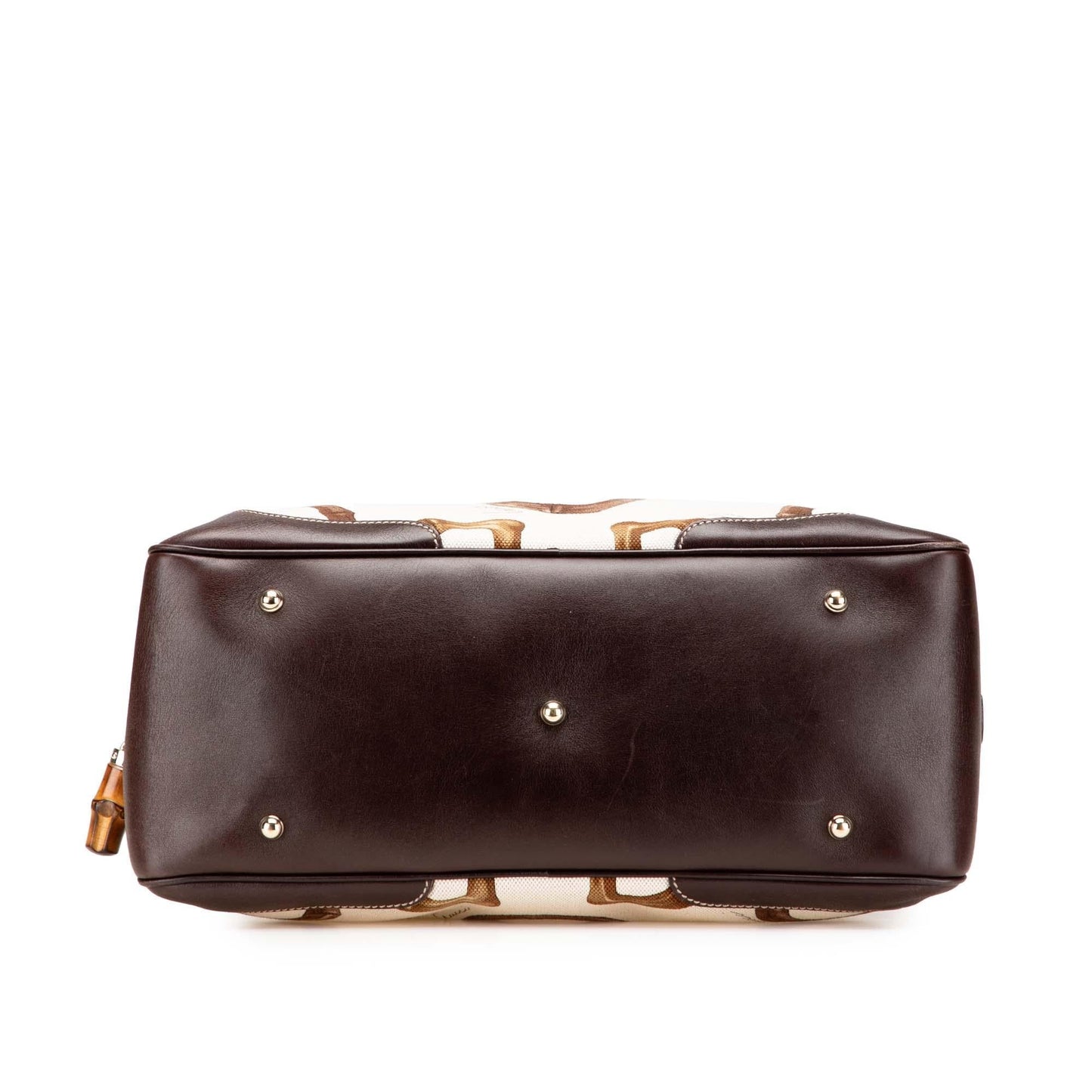 Gucci Printed Bamboo Horsebit Canvas Calf White Brown Satchel Bag