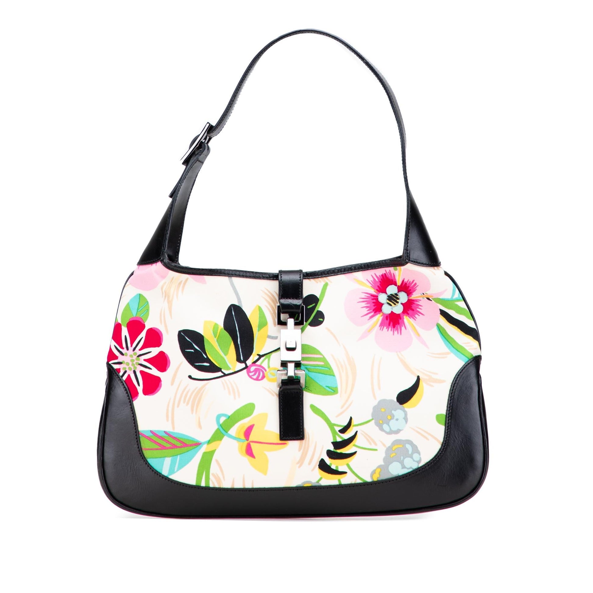 Gucci Printed Floral Jackie Canvas Shoulder Bag