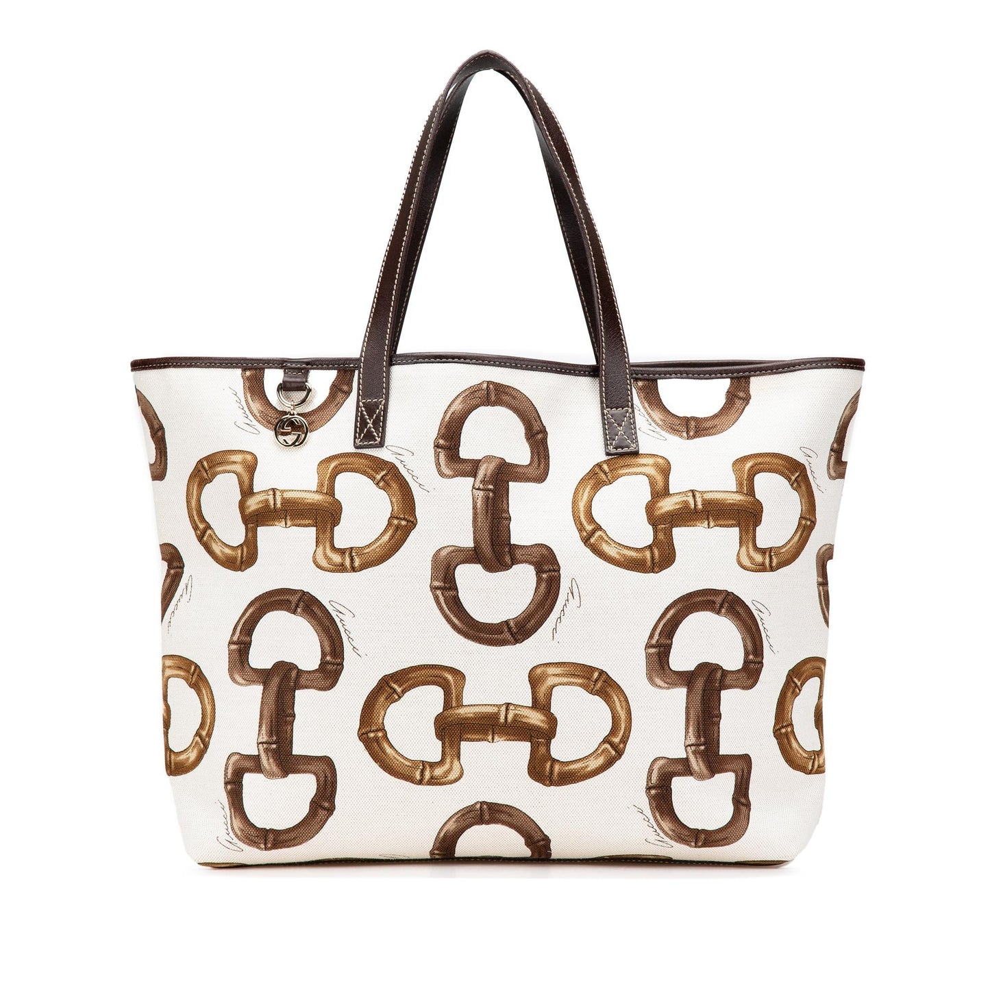 Gucci Printed Horsebit Canvas Calf White Tote Bag