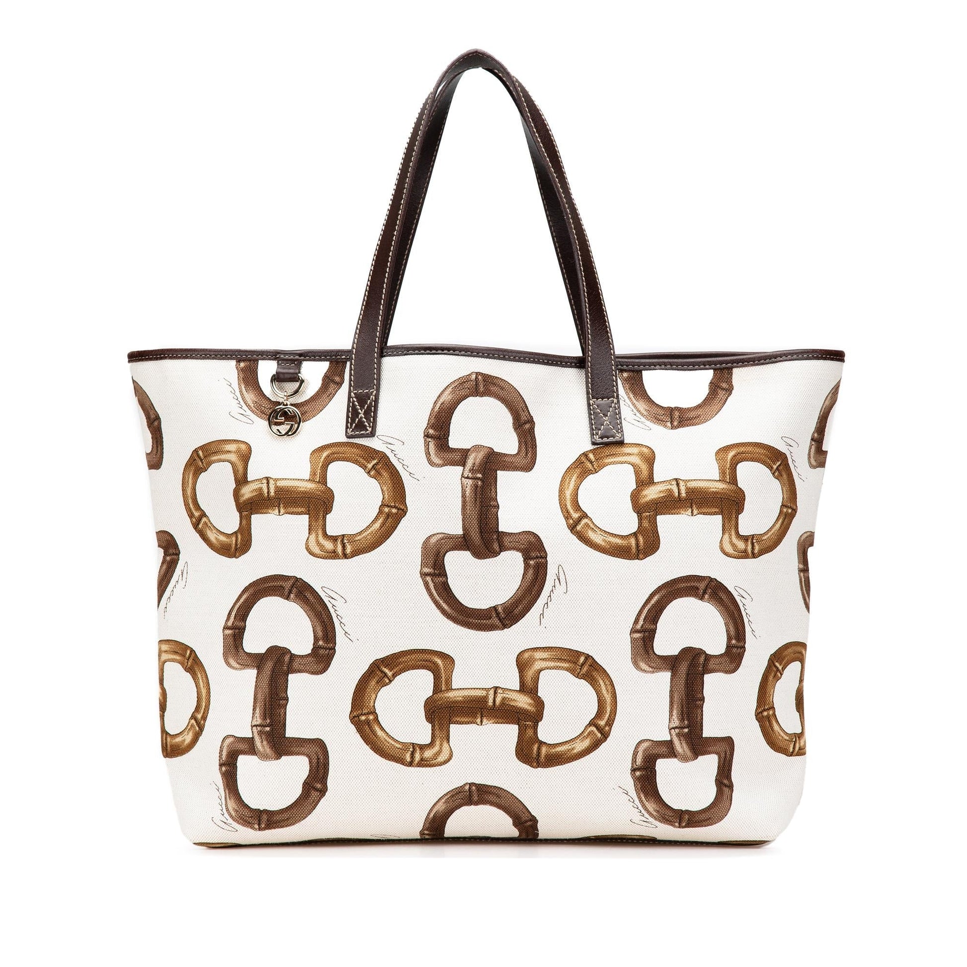 Gucci Printed Horsebit Canvas Calf White Tote Bag