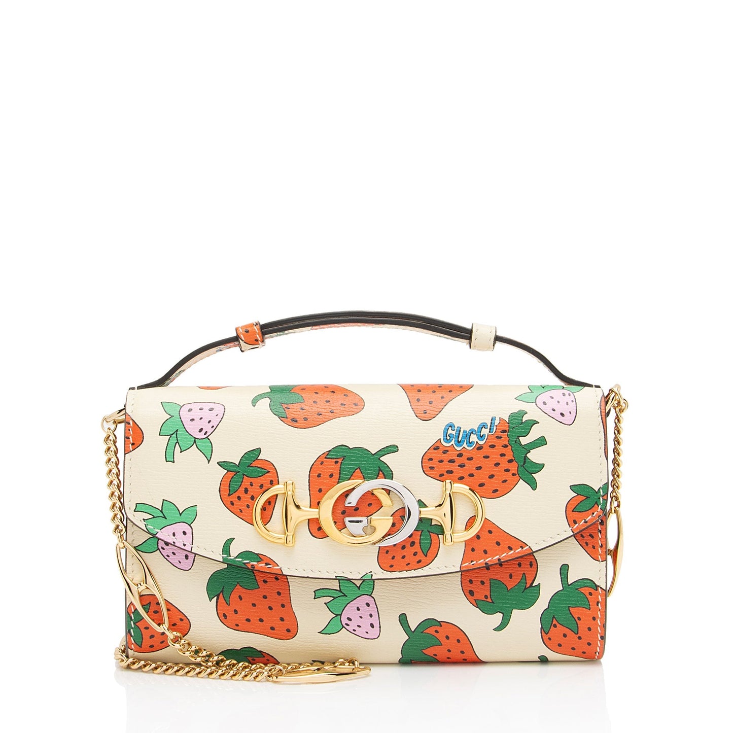 Gucci Printed Strawberry Zumi SHF-Se6JXX Leather Beige Red Mini Shoulder Bag