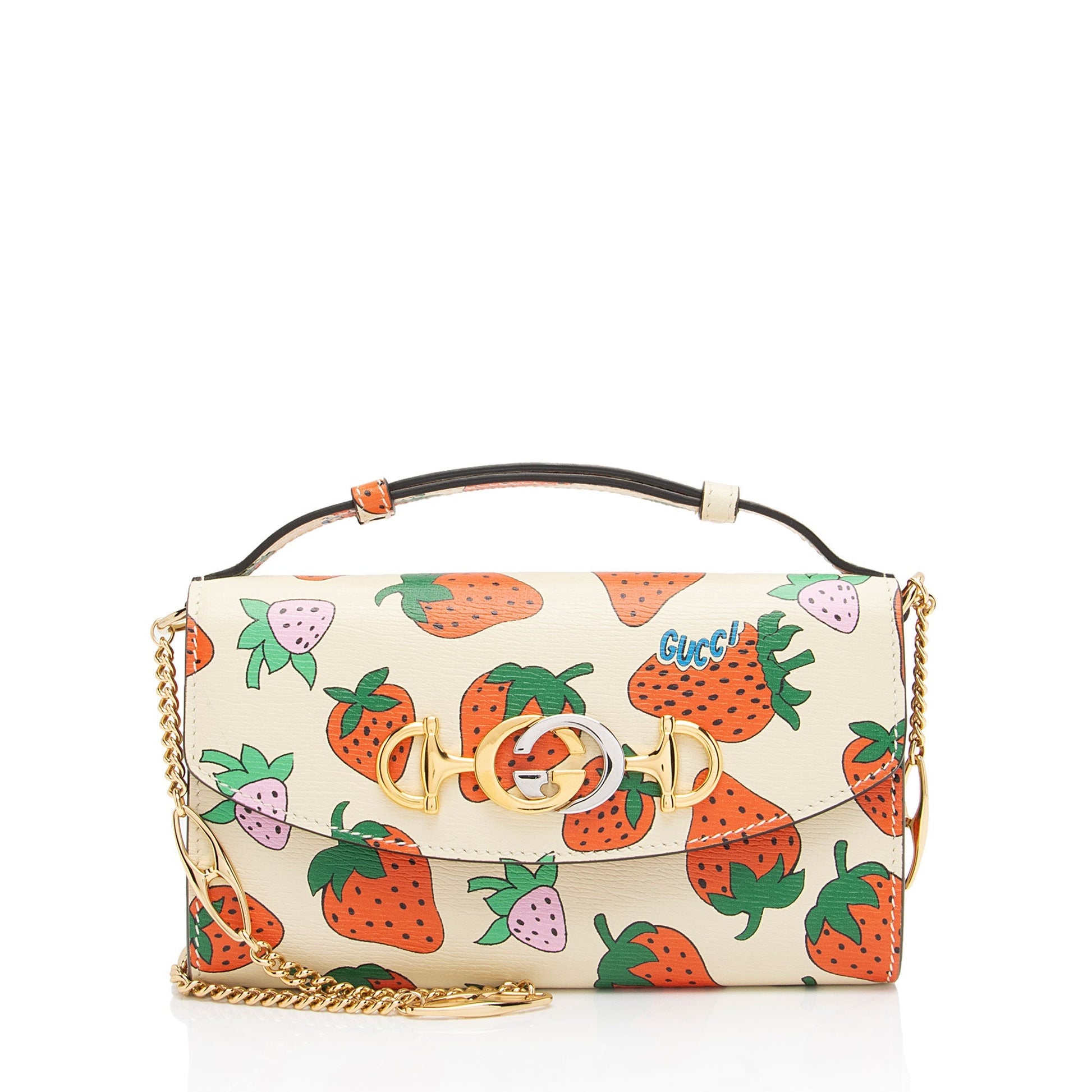 Gucci Printed Strawberry Zumi SHF-Se6JXX Leather Beige Red Mini Shoulder Bag