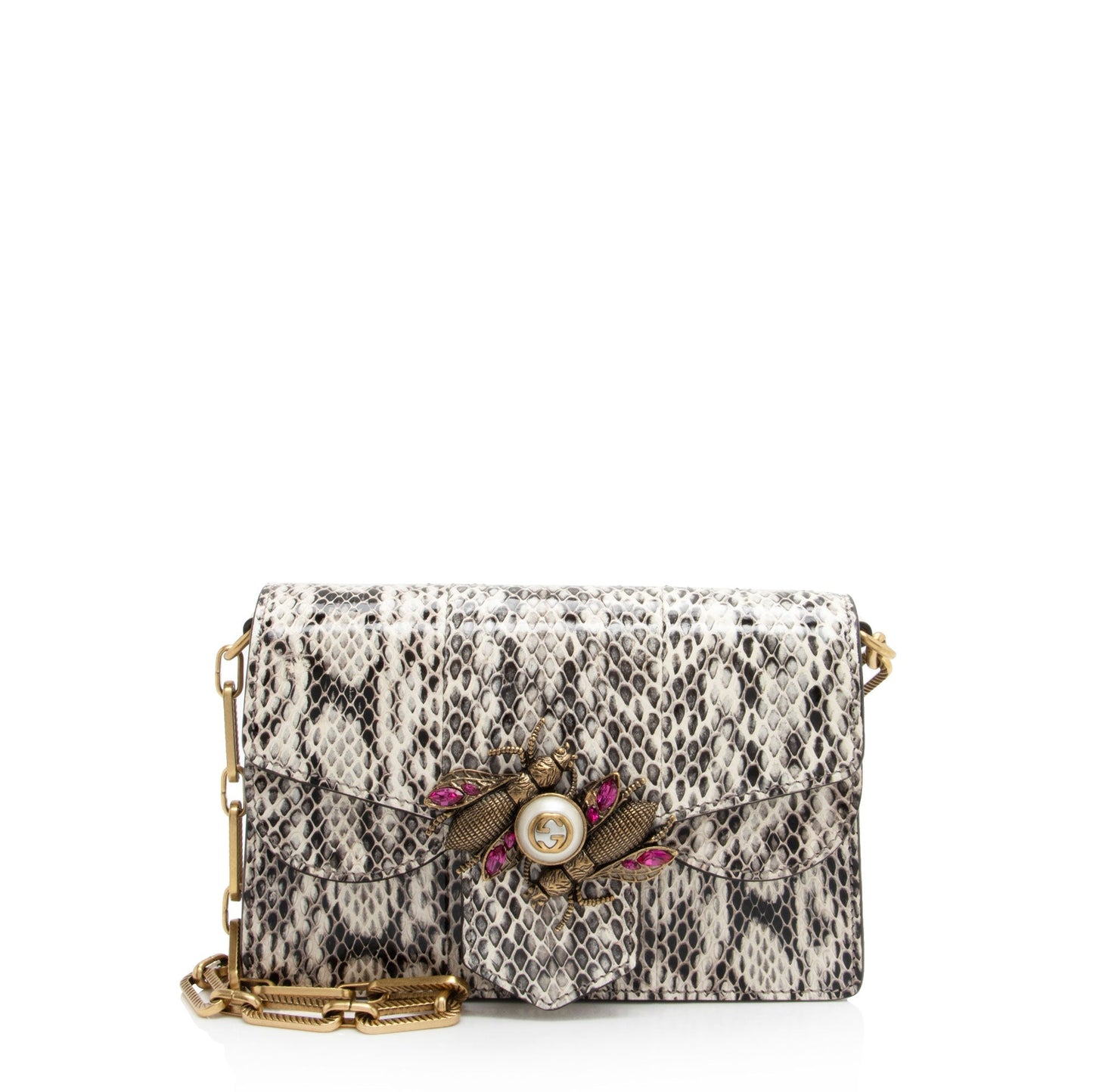 Gucci Bee Broadway SHF-oTBA8i Leather Python Black White Crossbody Bag