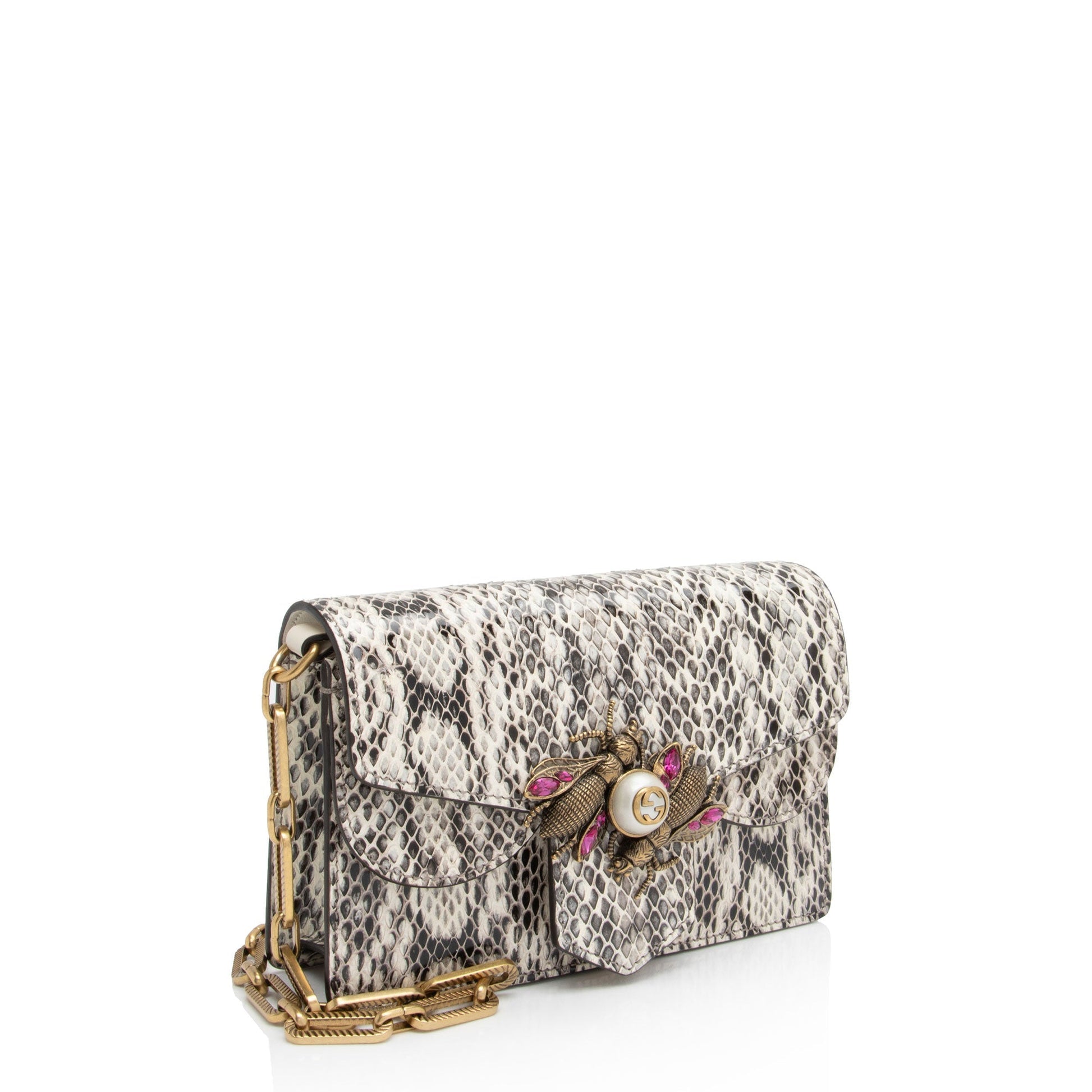 Gucci Bee Broadway SHF-oTBA8i Leather Python Black White Crossbody Bag