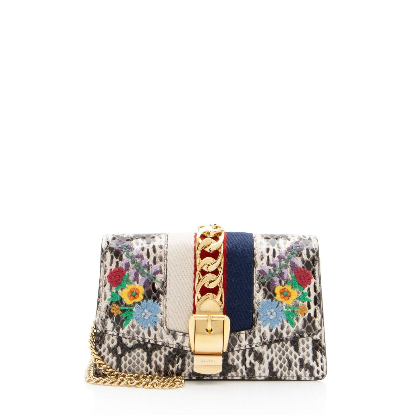 Gucci Python Floral Embroidered Sylvie Super Shoulder Bag Mini Crossbody Bag
