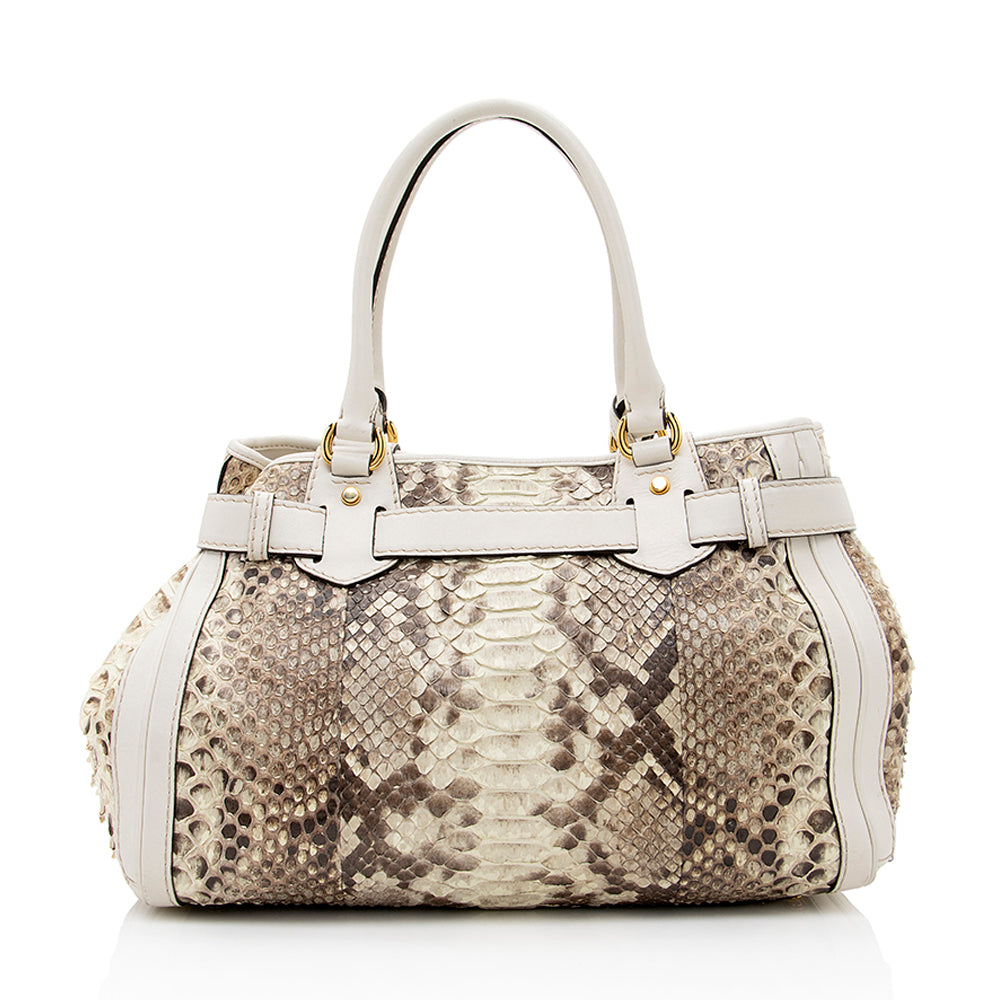 Gucci GG Running SHF Leather Python Brown Beige Satchel Bag