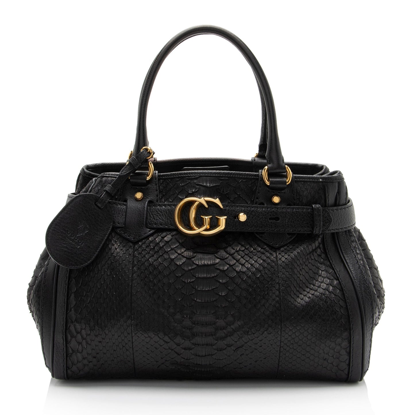 Gucci GG Running SHF-6xup9n Leather Python Black Medium Satchel Bag