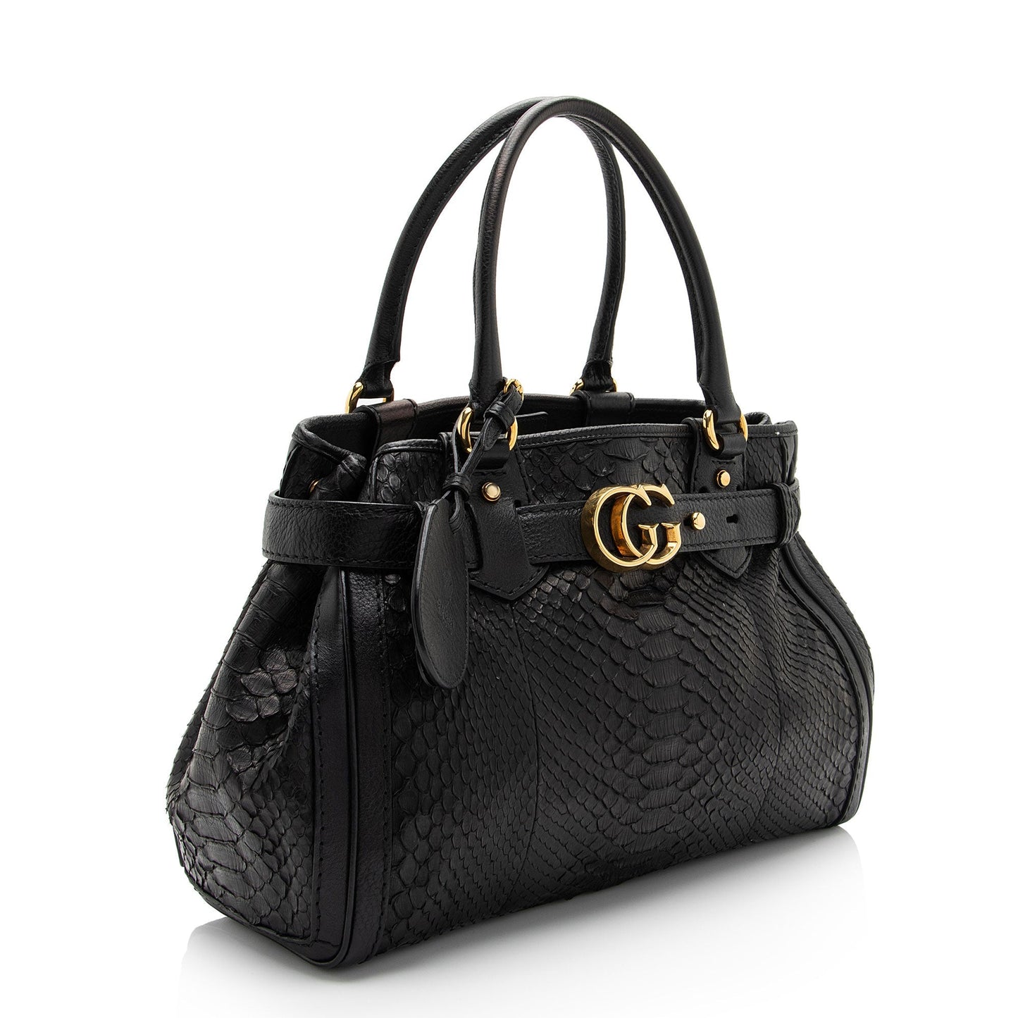 Gucci GG Running SHF-6xup9n Leather Python Black Medium Satchel Bag