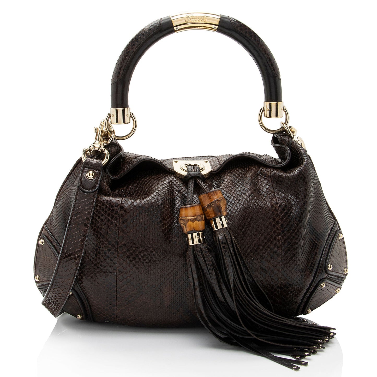 Gucci Indy SHF-o6MQCe Leather Python Brown Medium Shoulder Bag