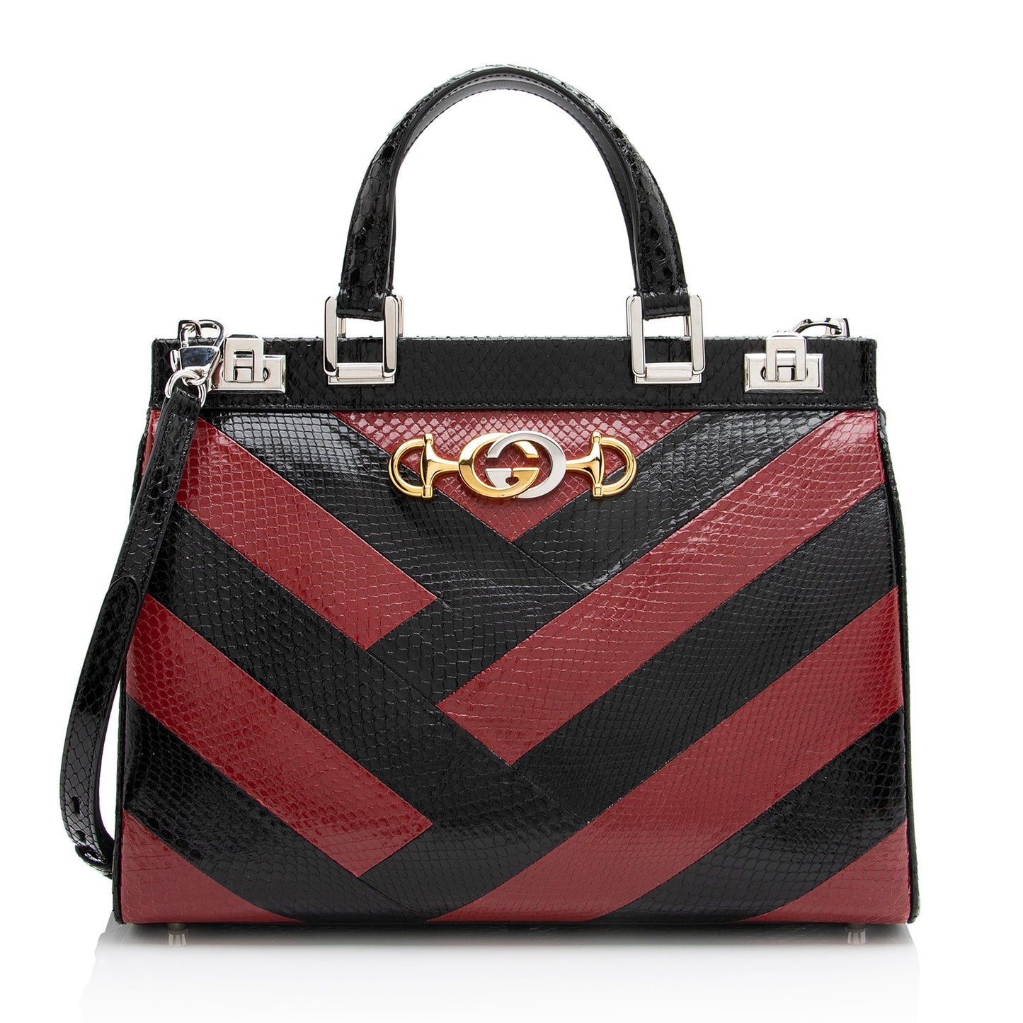 Gucci Zumi SHF Leather Python Black Red Tote Bag