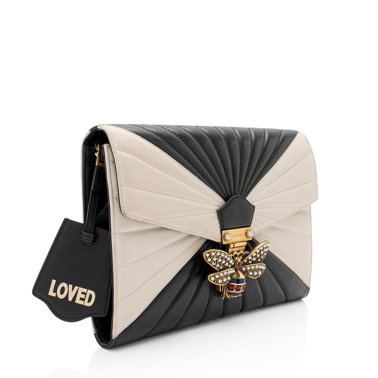 Gucci Queen Margaret Bee Quilted Leather Black White Clutch Bag Shf F7E4Vt