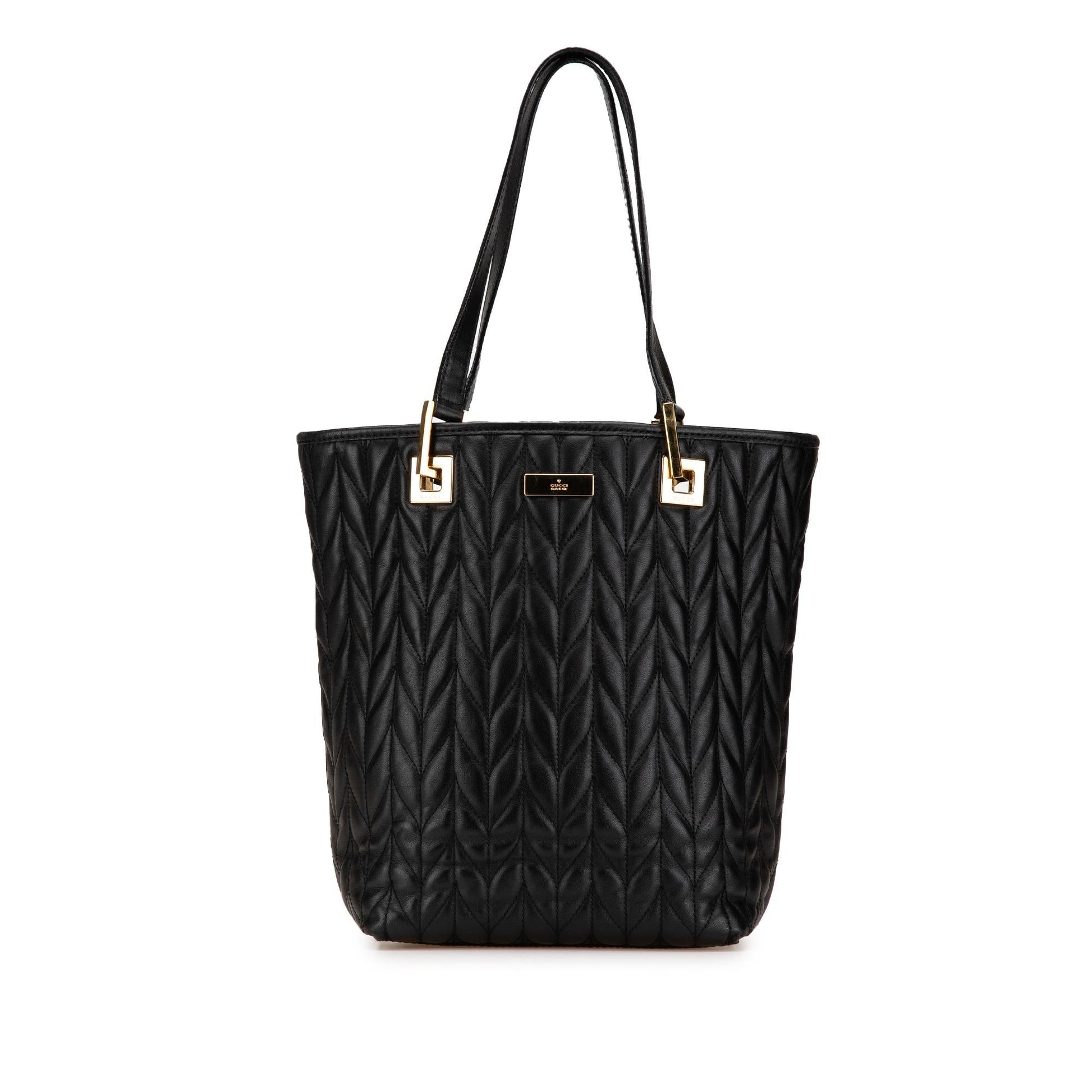 Gucci Quilted Leather 2 Calf Black Tote Bag