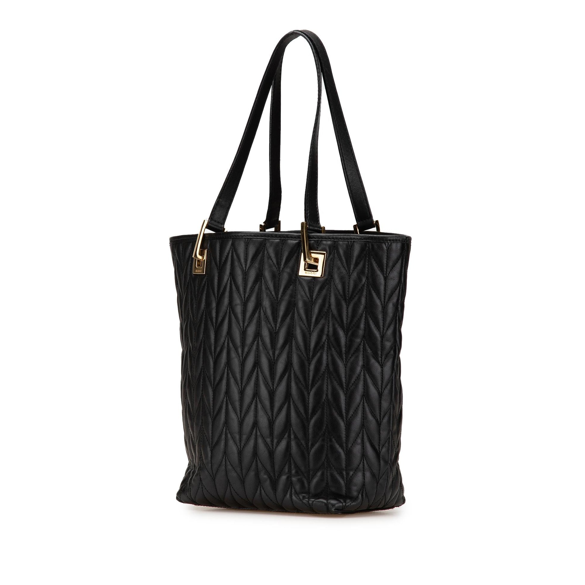 Gucci Quilted Leather 2 Calf Black Tote Bag