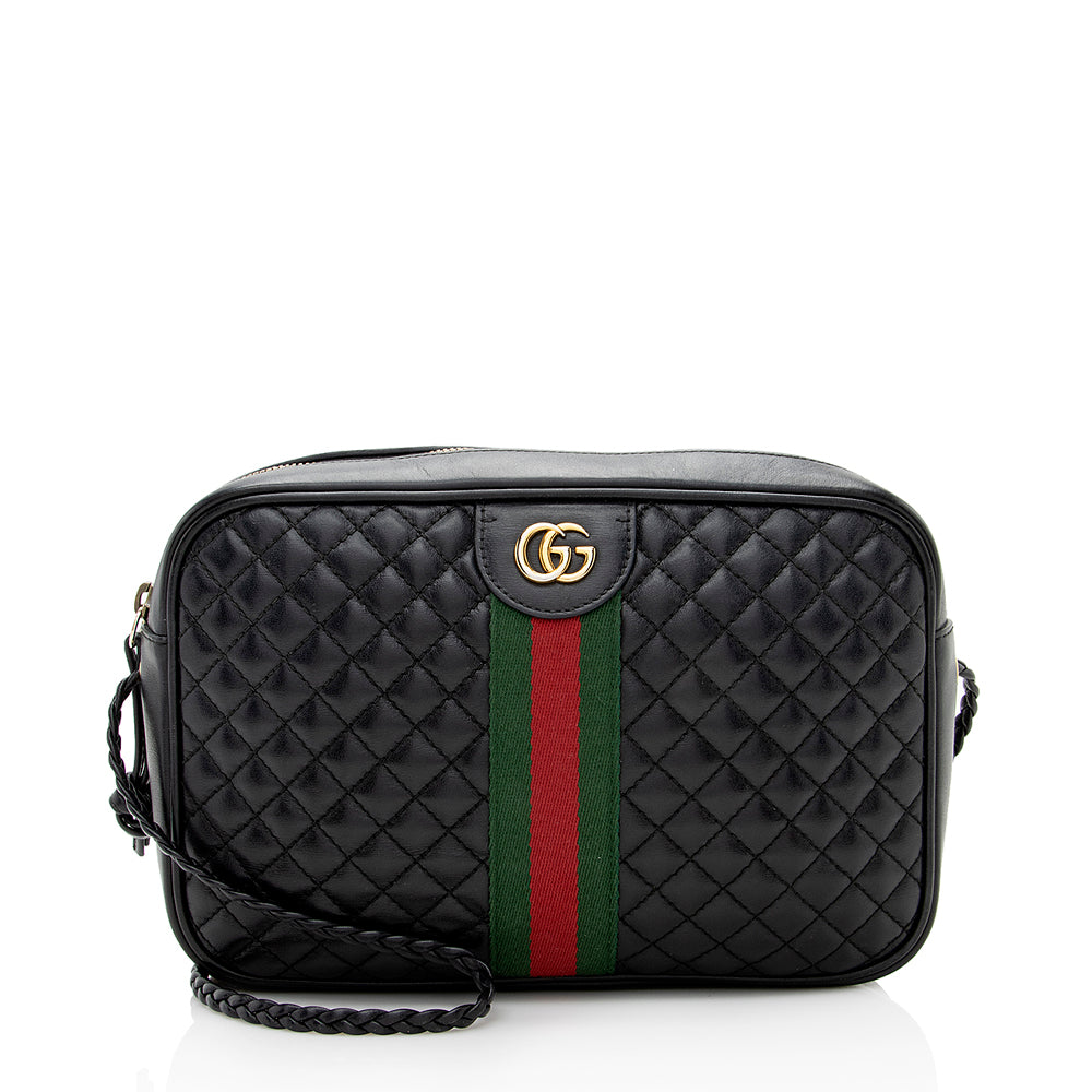 Gucci Trapuntata SHF Quilted Leather Nylon Black Crossbody Bag