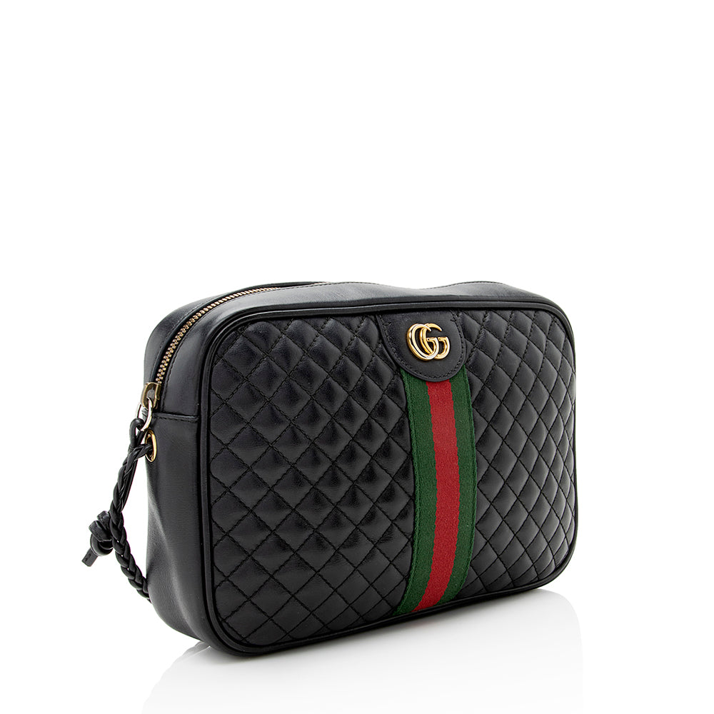 Gucci Trapuntata SHF Quilted Leather Nylon Black Crossbody Bag