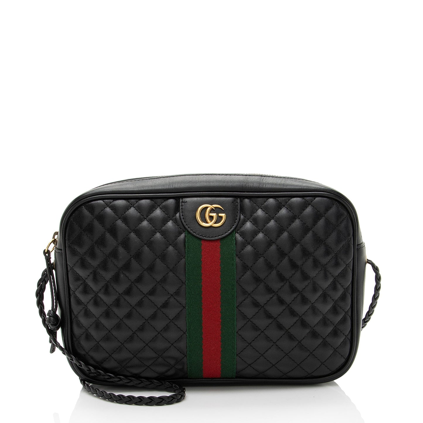 Gucci Web Trapuntata Quilted Leather Nylon Black Crossbody Bag