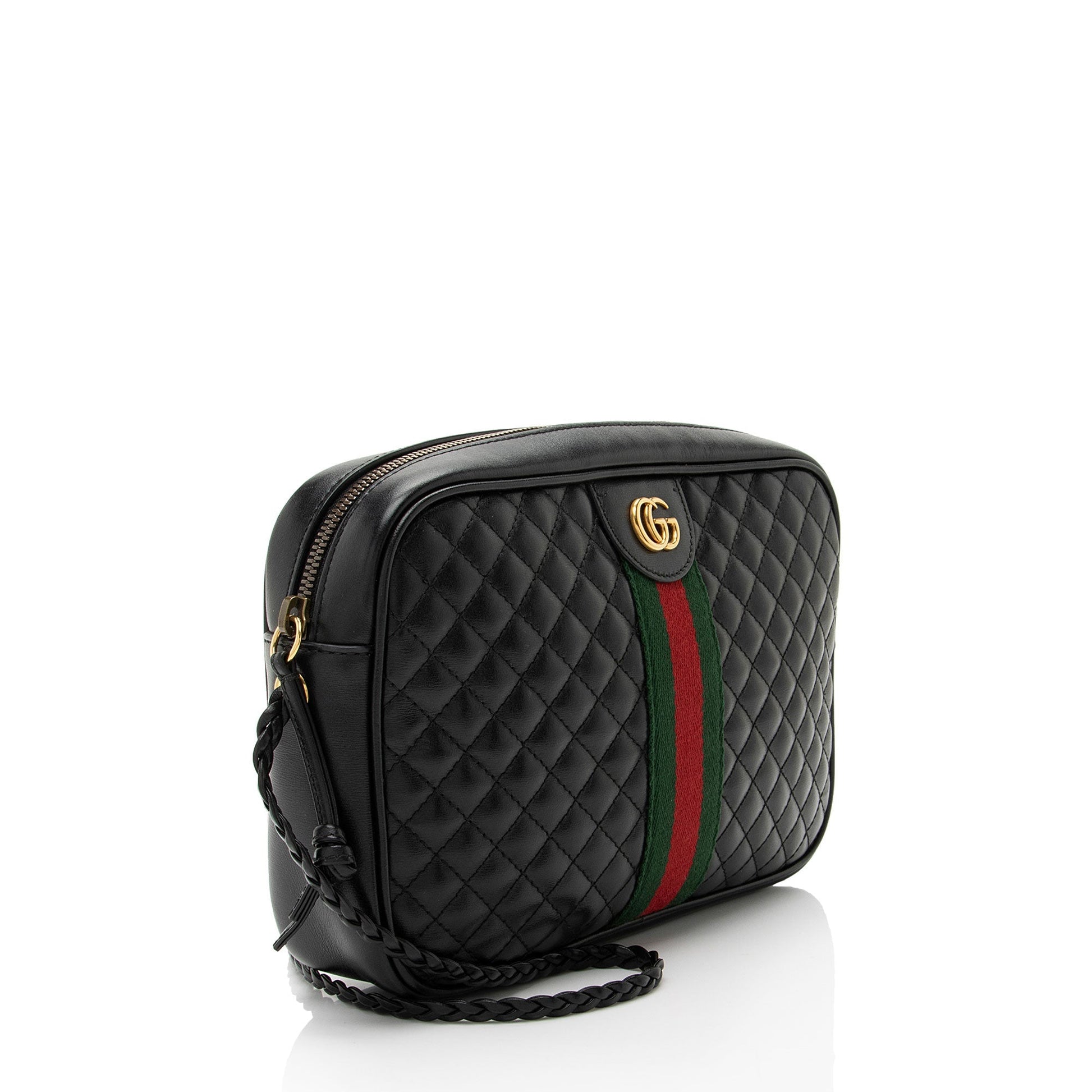 Gucci Web Trapuntata Quilted Leather Nylon Black Crossbody Bag
