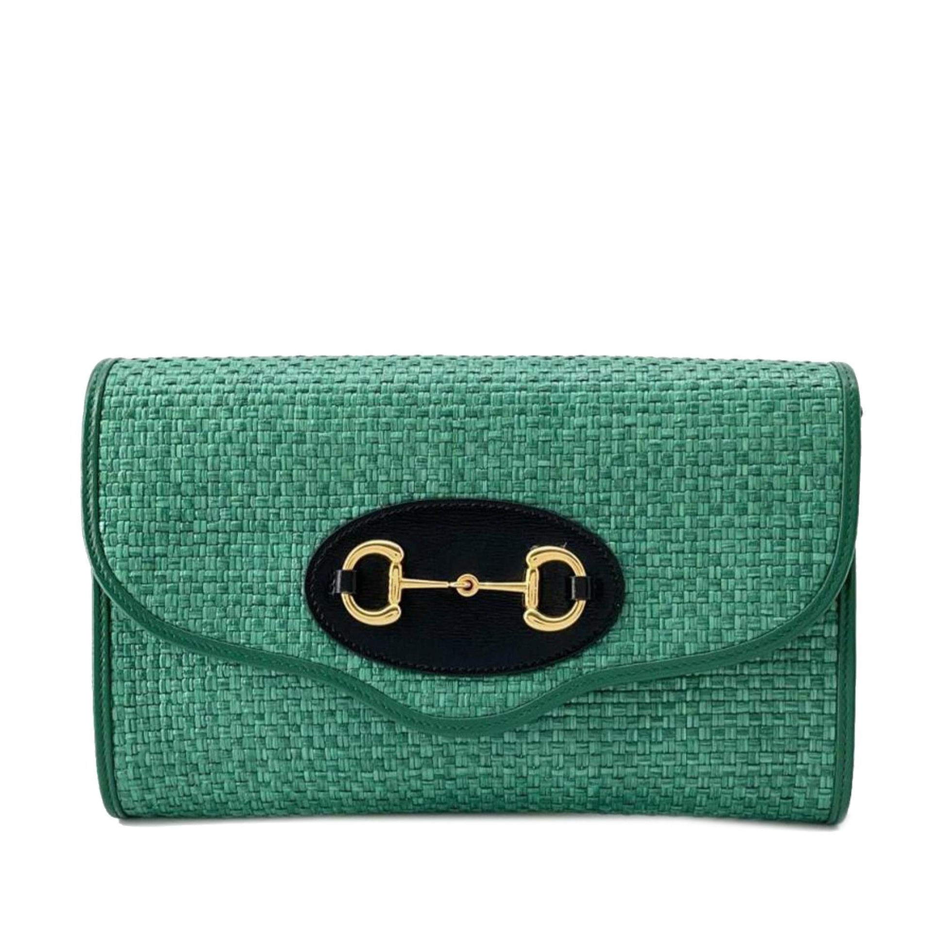 Gucci Horsebit SHG-5XcQjW Raffia Calf Green Chain Shoulder Bag
