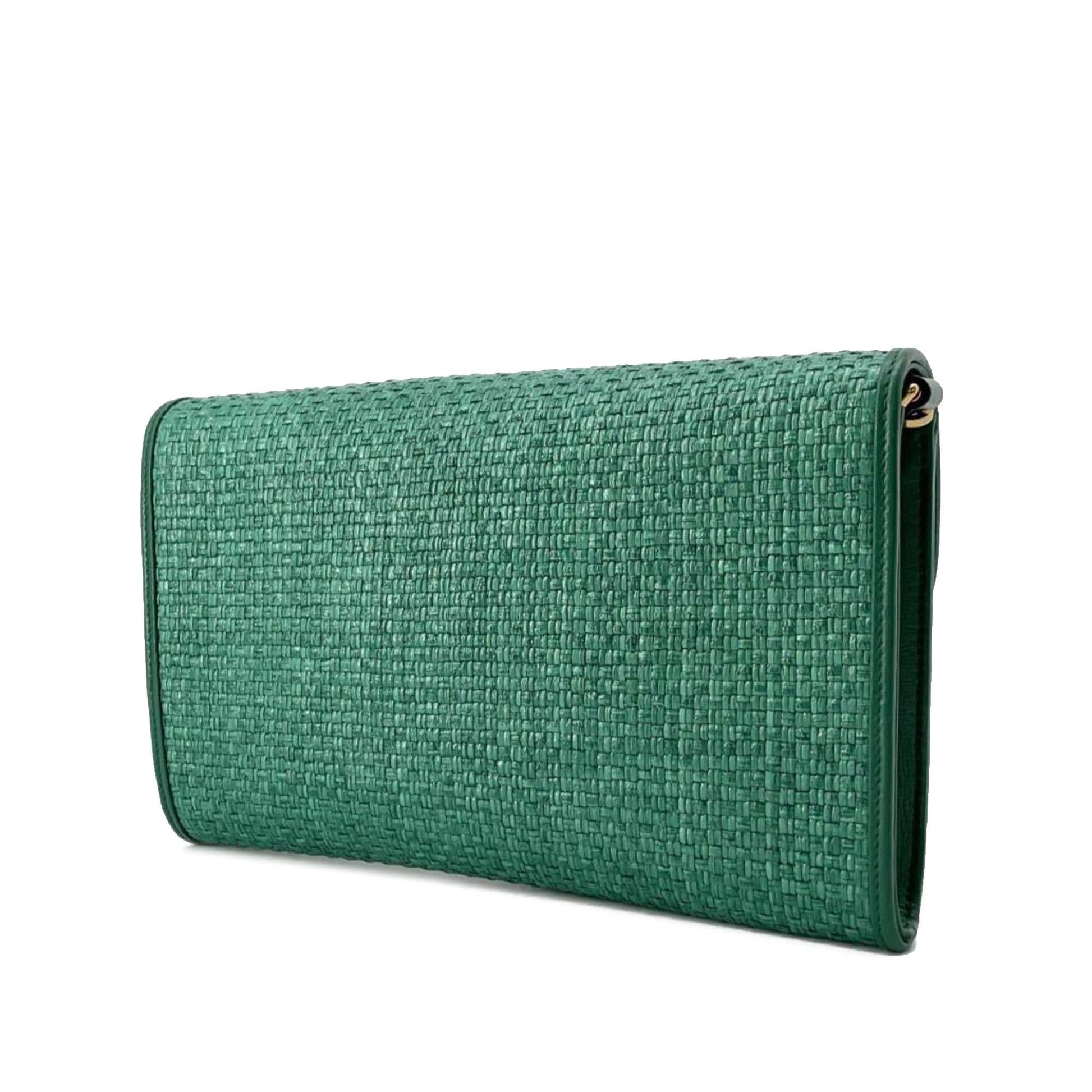 Gucci Horsebit SHG-5XcQjW Raffia Calf Green Chain Shoulder Bag