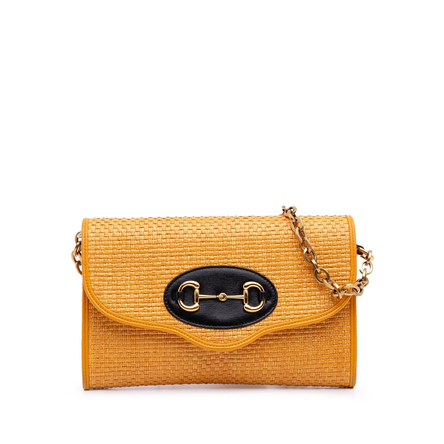 Gucci Horsebit Raffia Chain Crossbody Bag