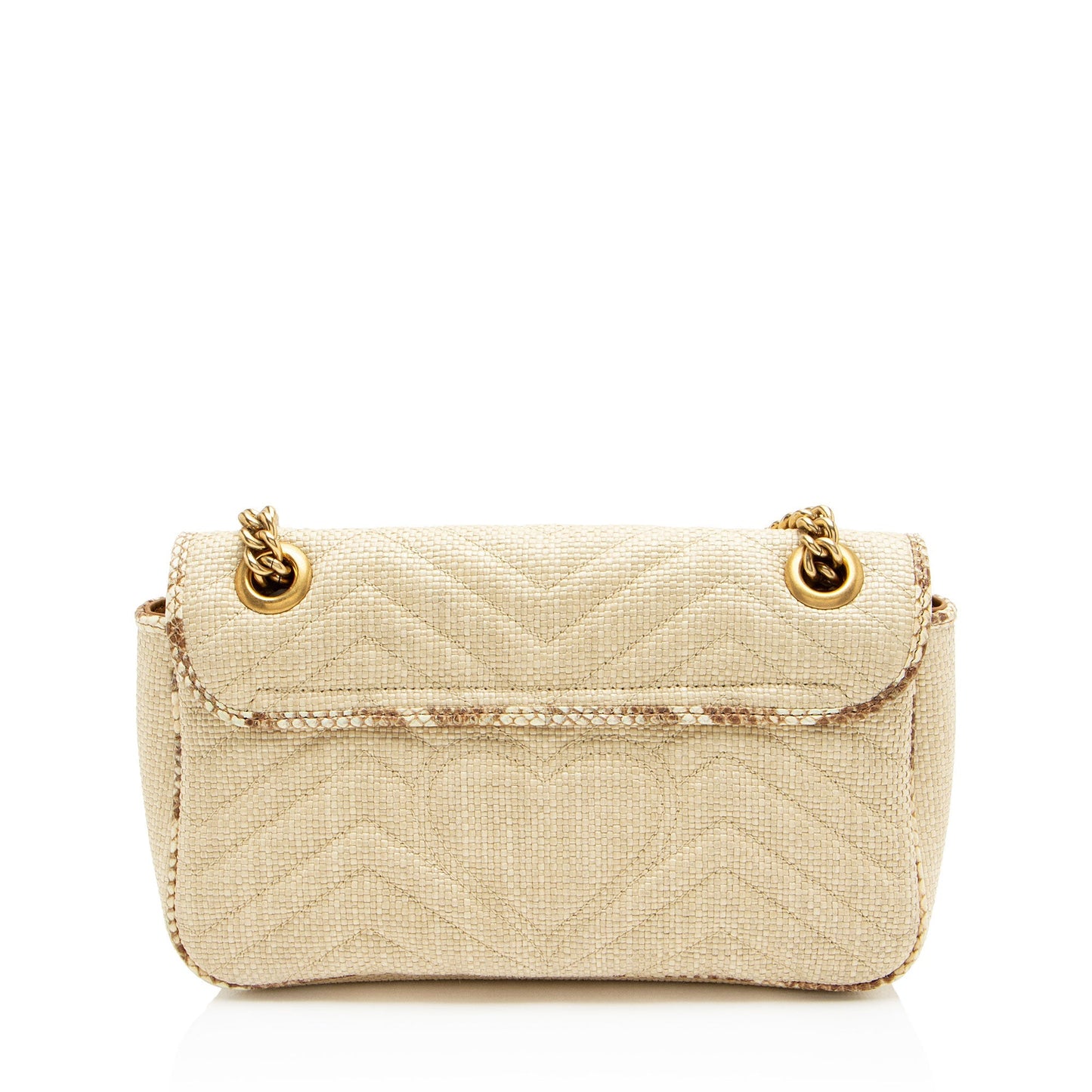 Gucci Snakeskin GG Marmont Flap Leather Raffia Brown Beige Crossbody Bag