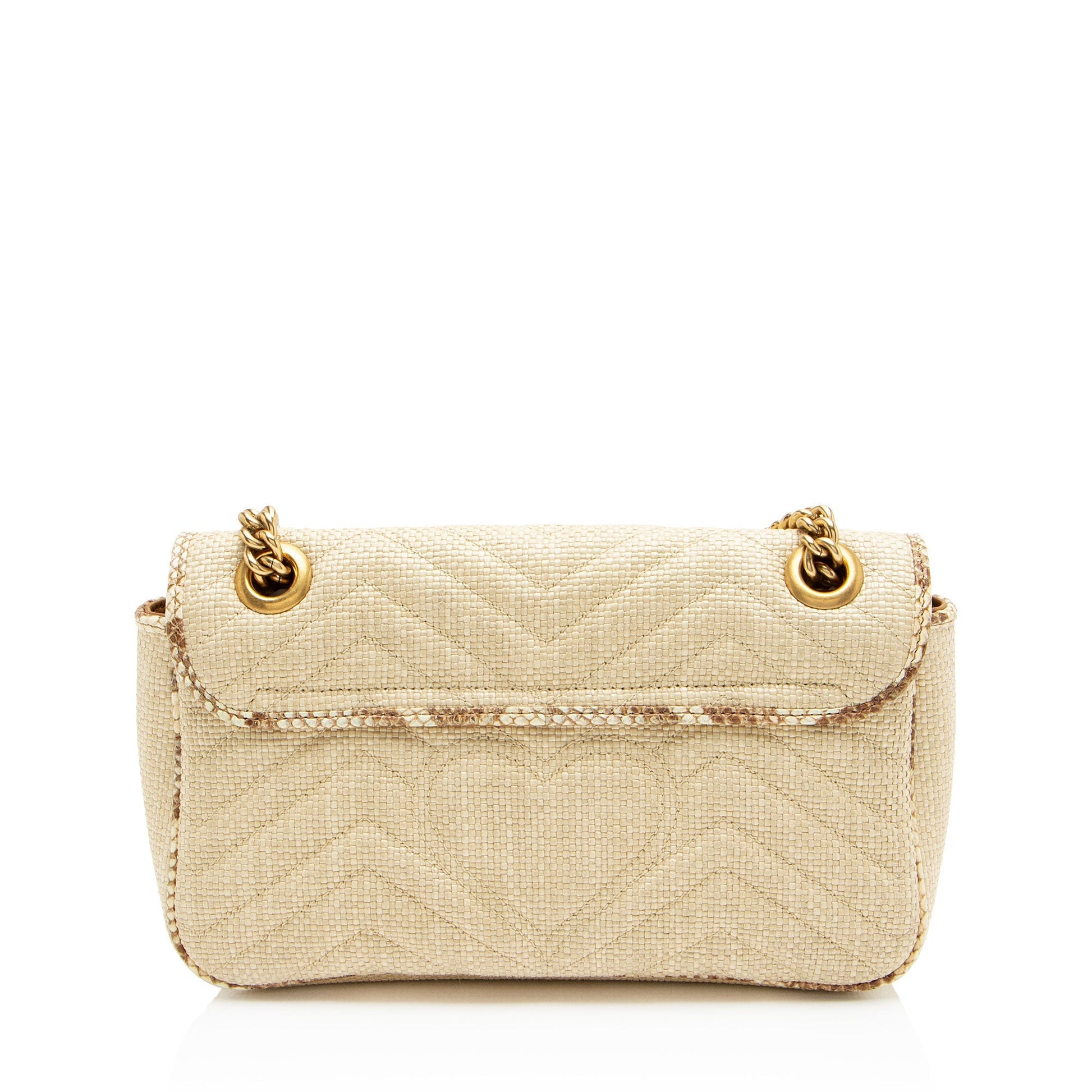 Gucci Snakeskin GG Marmont Flap Leather Raffia Brown Beige Crossbody Bag
